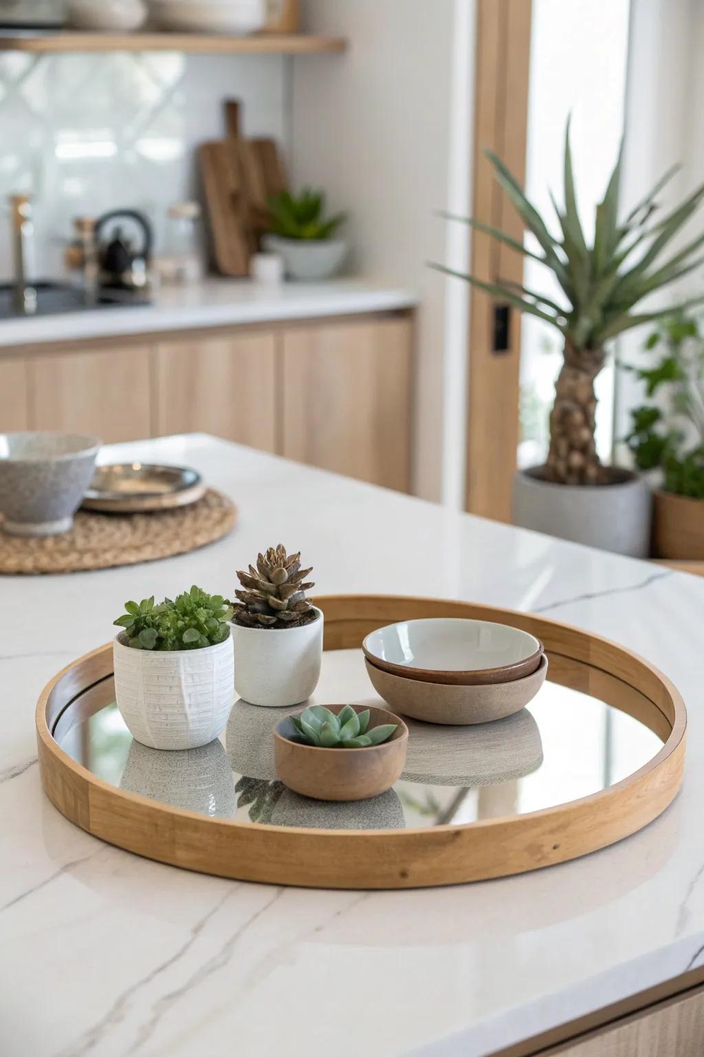 Reflect elegance and amplify your space with a mirrored lazy Susan. Perfect for adding a touch of glamour to your minimalist decor!