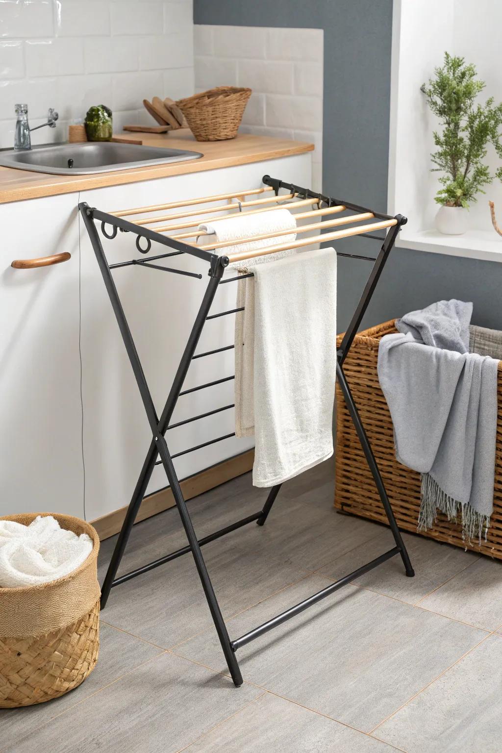 A flip-up drying rack that disappears into the countertop—extra drying space, zero clutter.