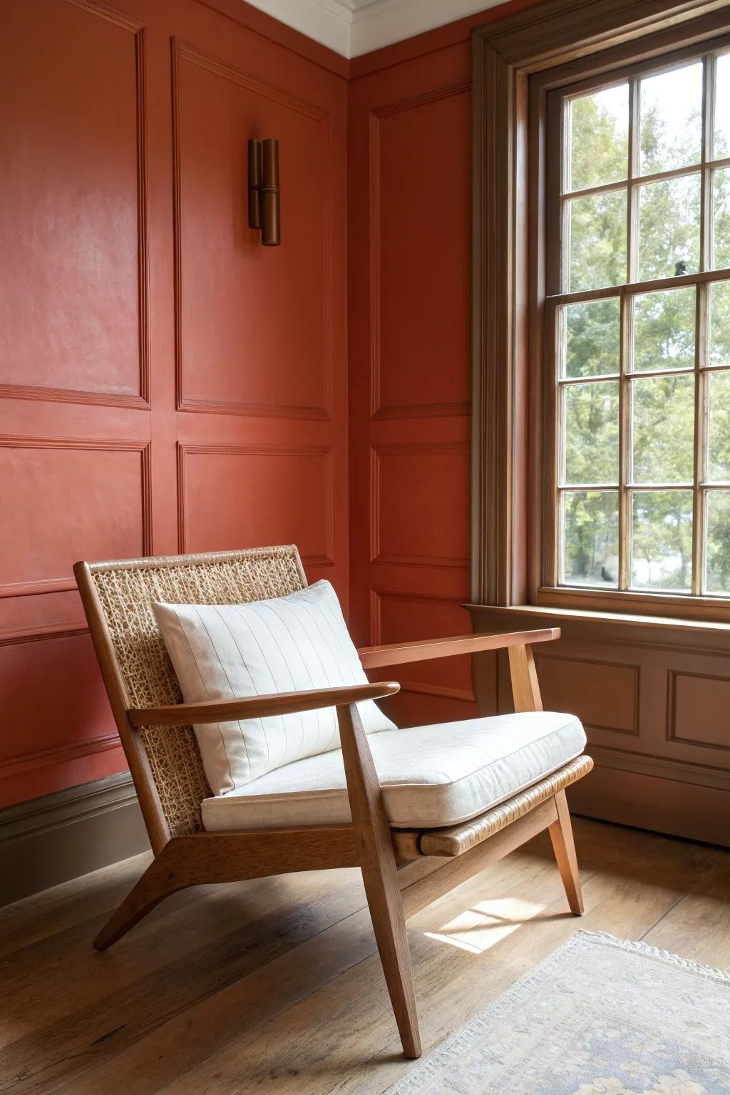 Color-drench walls + trim in one bold shade for a smooth, cocoon-like small living room.