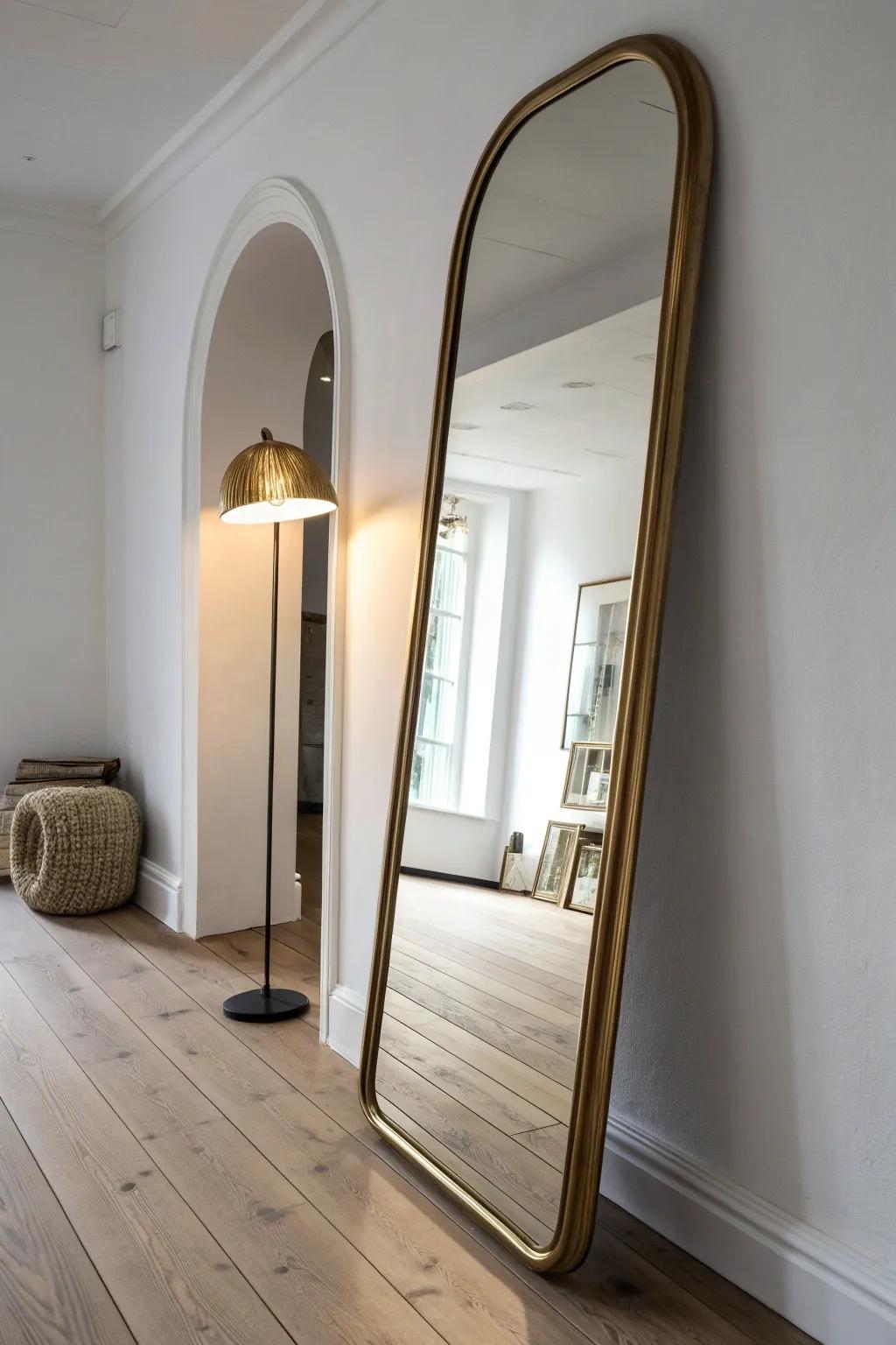 Place a tall mirror opposite light to instantly make a long, narrow basement feel wider.