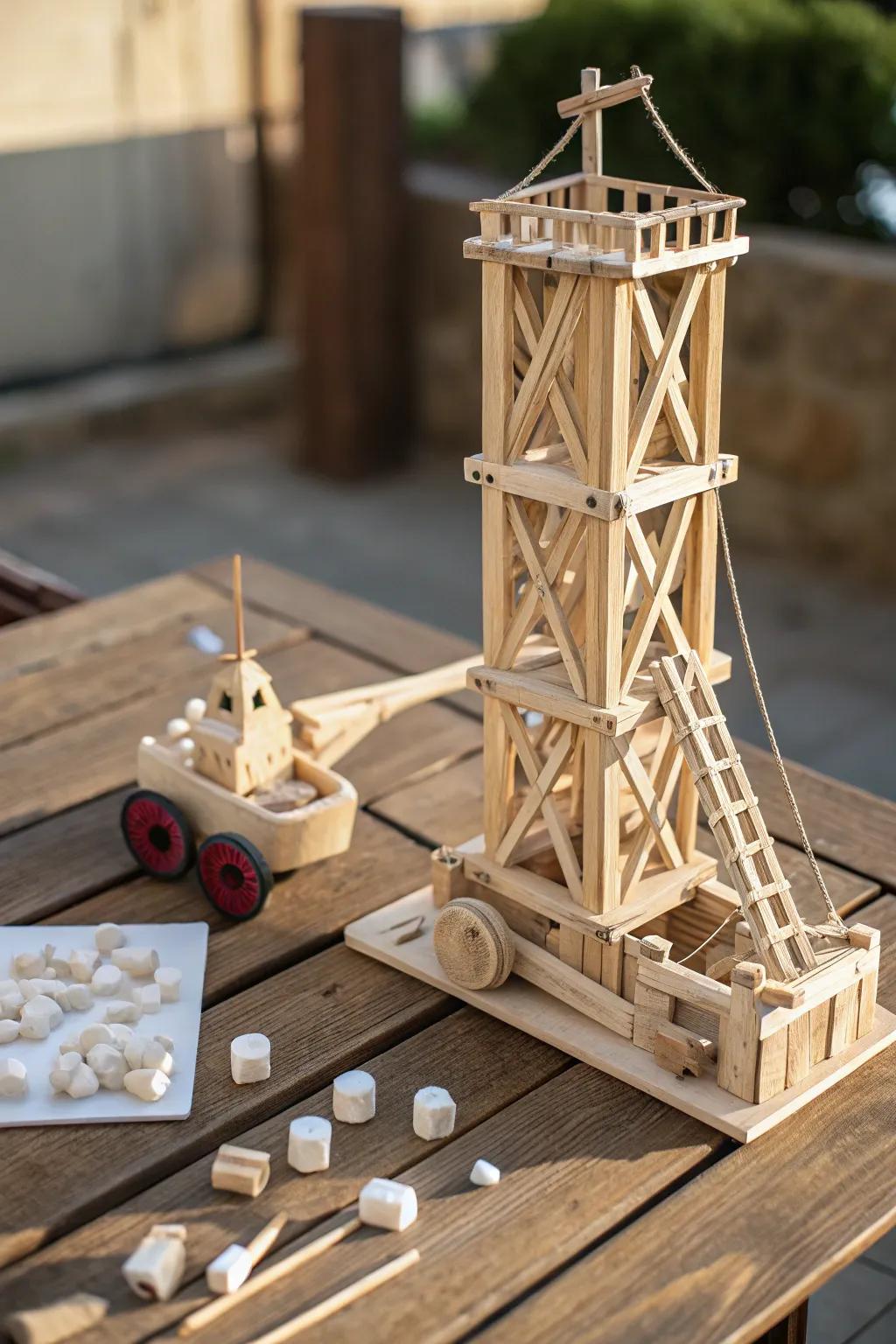 Elevate your marshmallow game with a handcrafted siege tower, where craftsmanship meets fun!