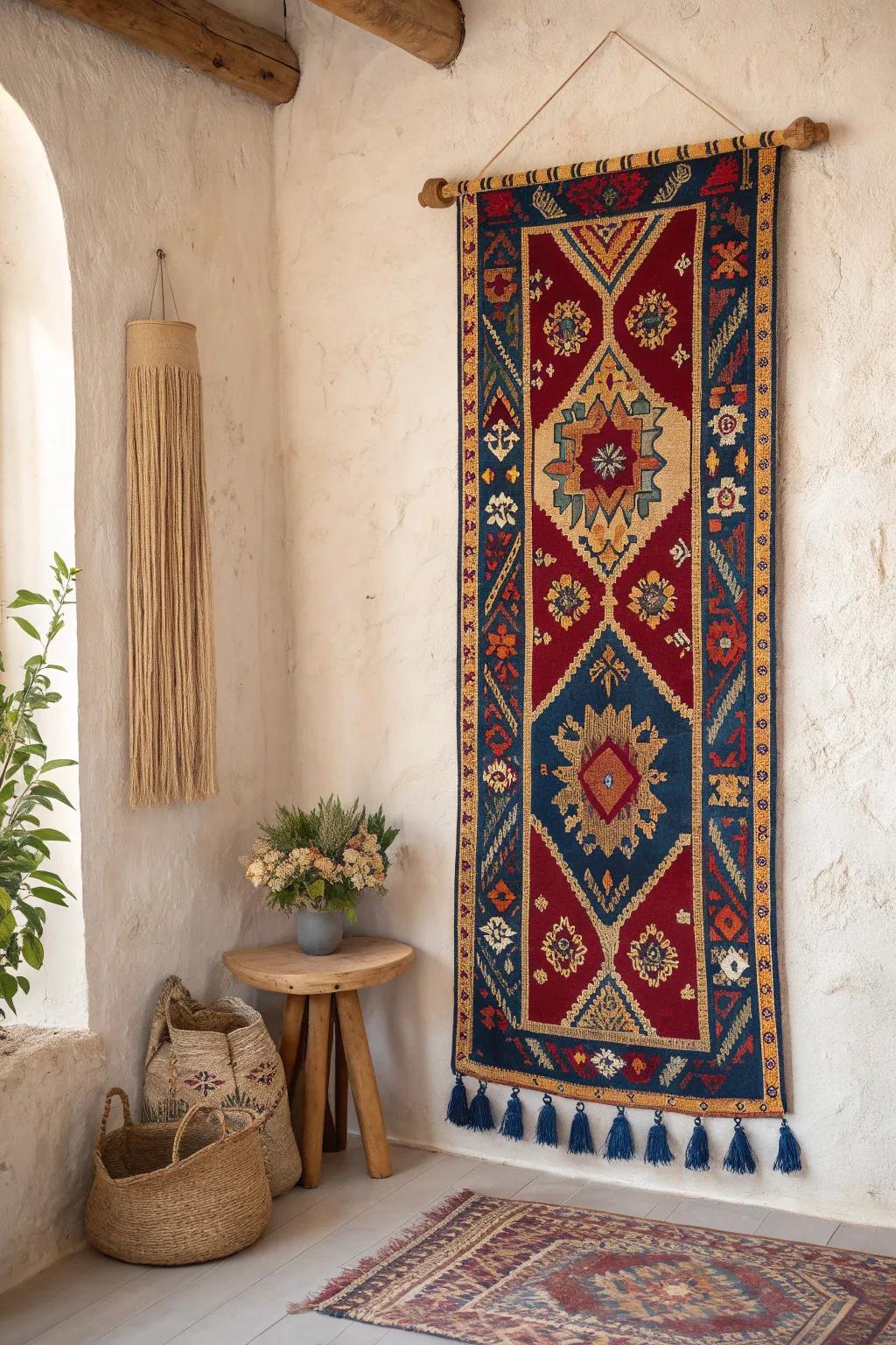 Capture the essence of medieval artistry with a bold, handcrafted tapestry that adds timeless elegance to your space.