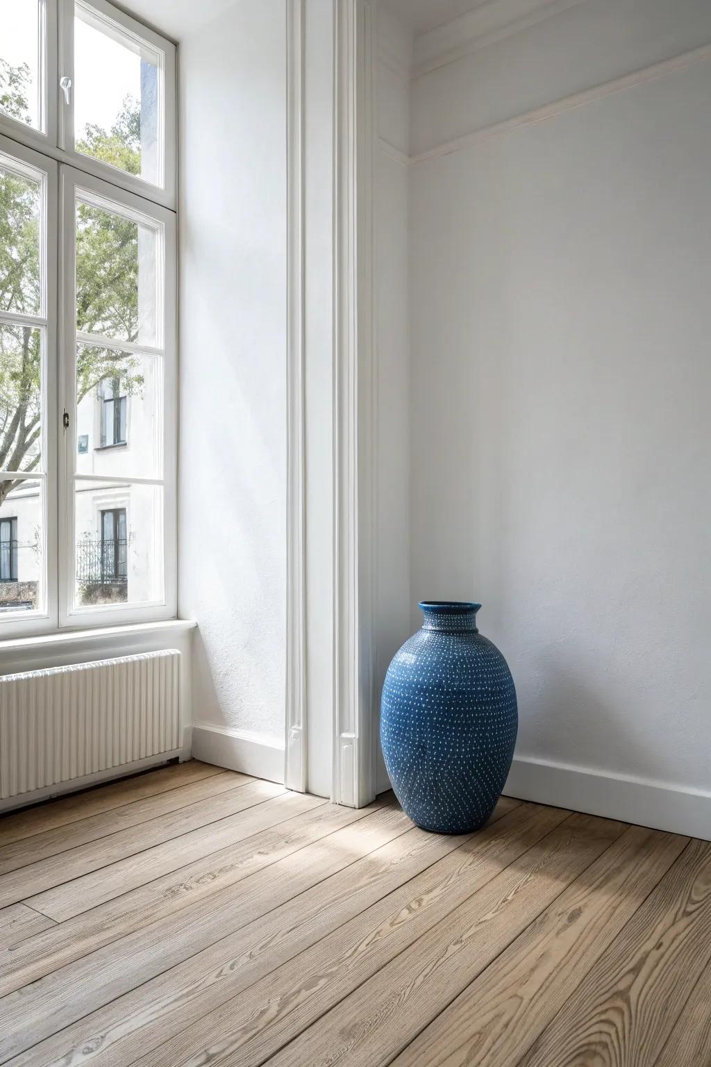 Create a calming “nothing zone”: one bold handmade piece and lots of empty wall space.