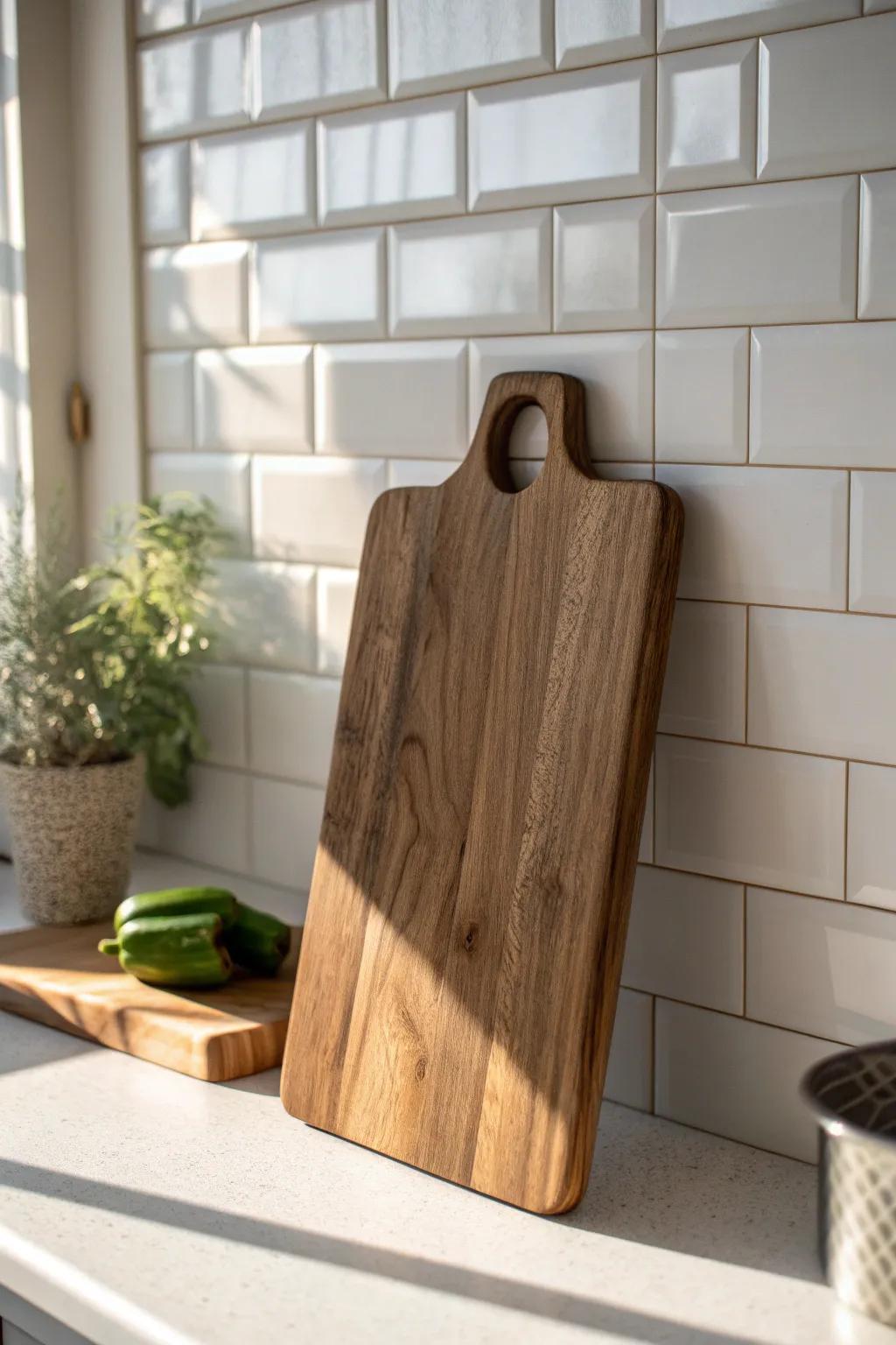 One beautiful wood cutting board: warm, useful minimalist styling with zero clutter.