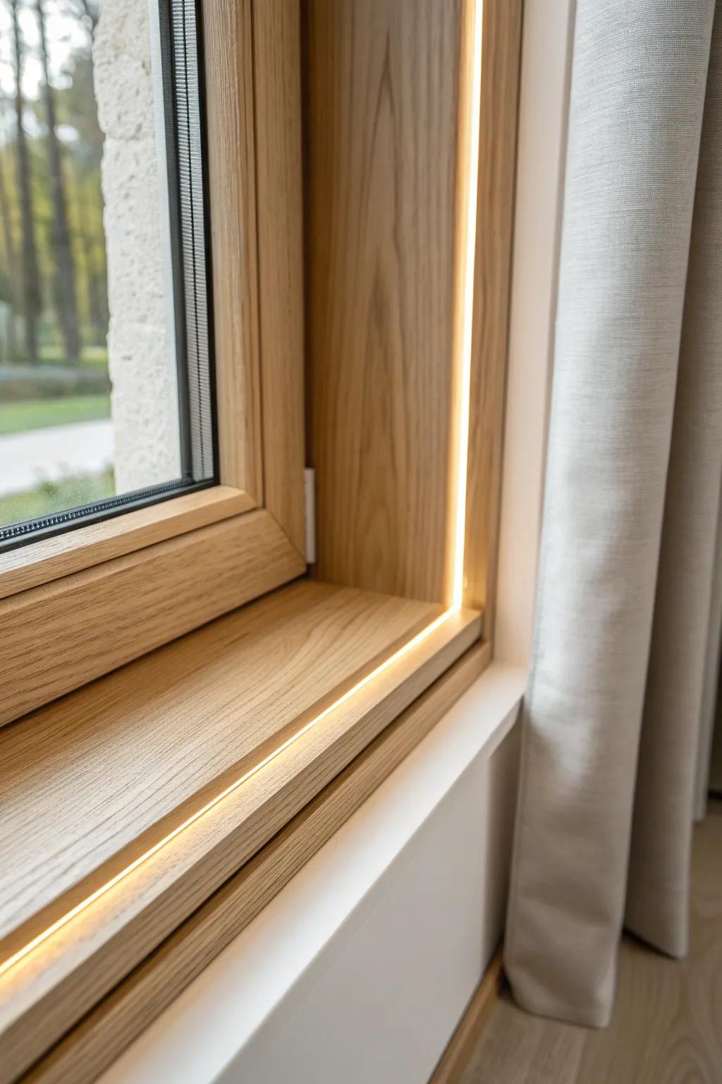 Shadow-gap window trim with hidden warm LEDs—an easy glow-up that feels custom and luxe.
