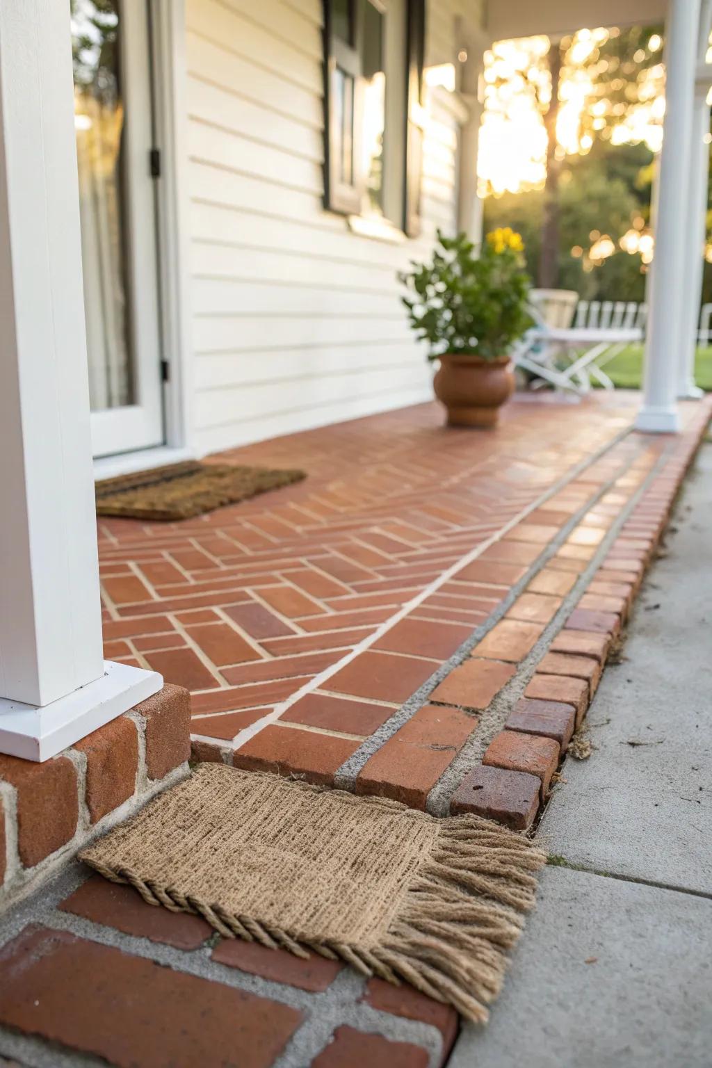 Modern brick pavers instantly elevate a small porch—simple pattern, big magazine-worthy impact.