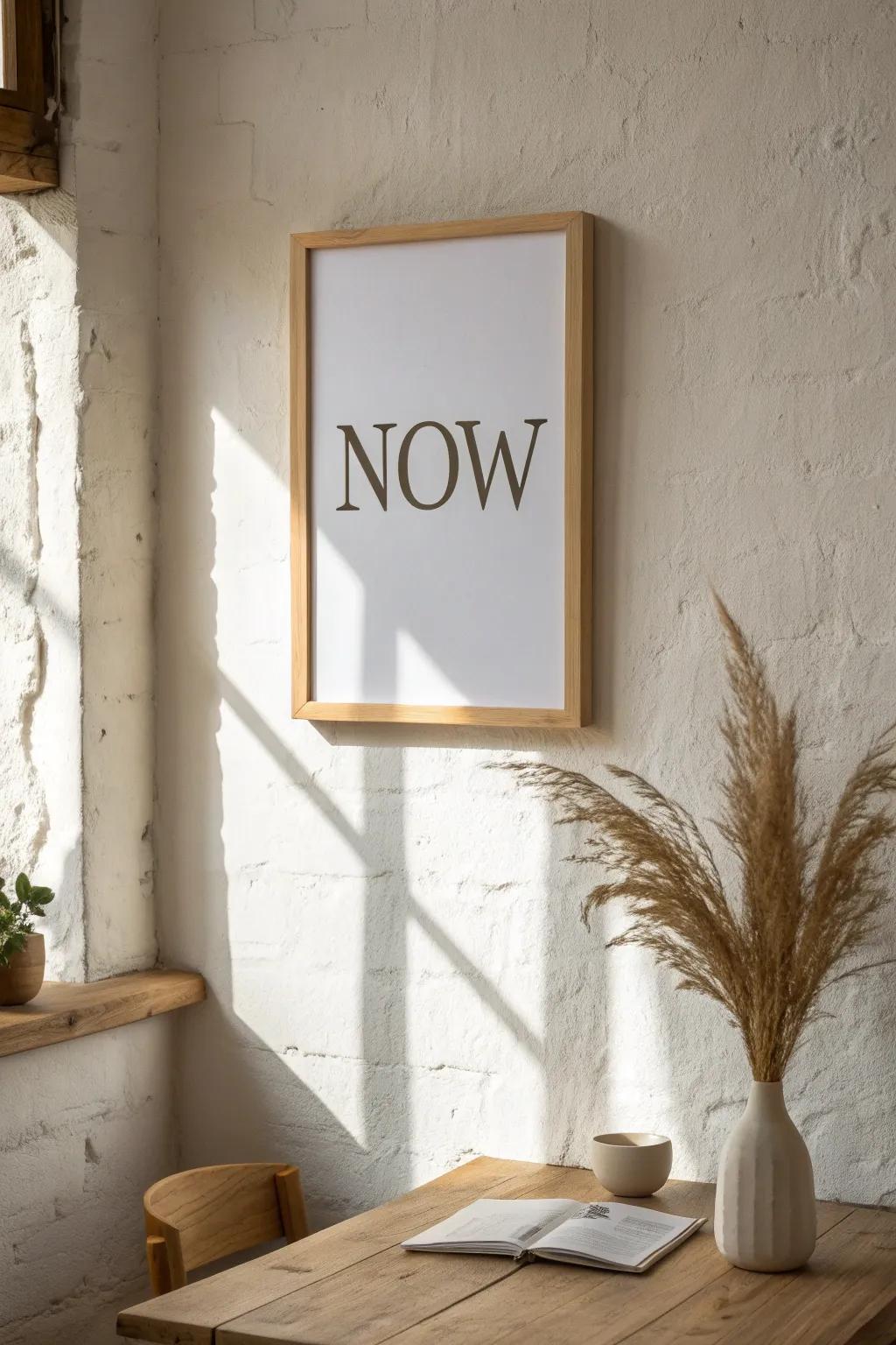 Embrace the present with the elegance of 'Now'.