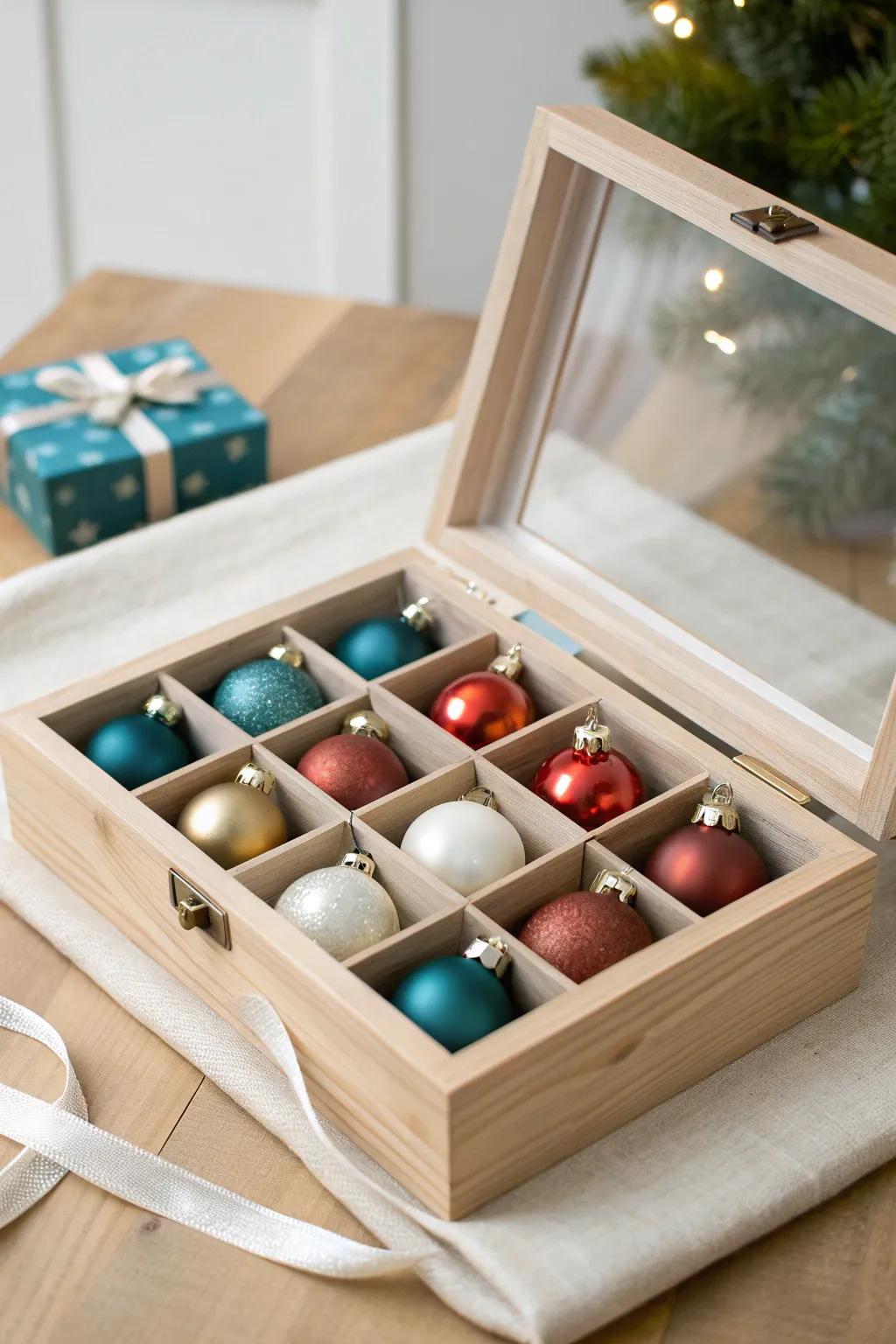 Keep matching ornament sets together—bundle them in mini compartment boxes for easy grab-and-go.
