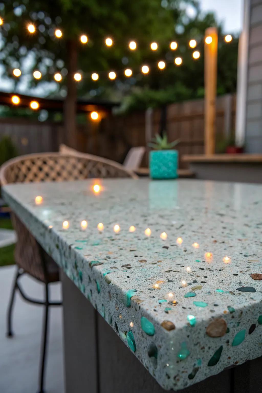 A glow-aggregate bartop that looks classic by day and softly lights up night hosting.
