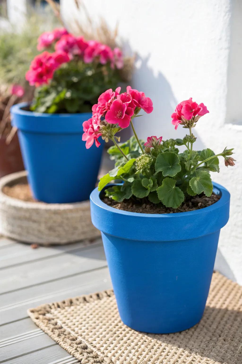 Color-block your patio: matching pots + bold blooms for instant small-space drama.