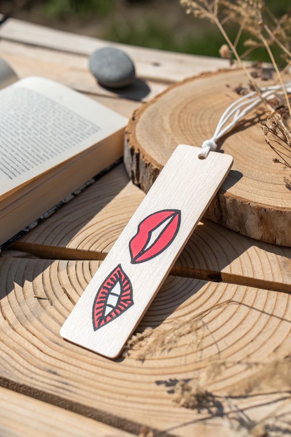 Add a splash of fun to your reading with this playful lip icon bookmark, blending Scandinavian simplicity with boho flair.
