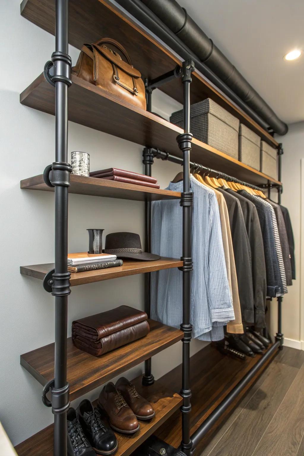 Transform your closet with bespoke PVC pipe shelving—where functionality meets craftsmanship.