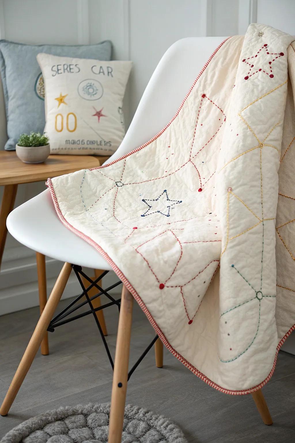 Wrap your little ones in the magic of the night with our Dreamy Constellations quilt.