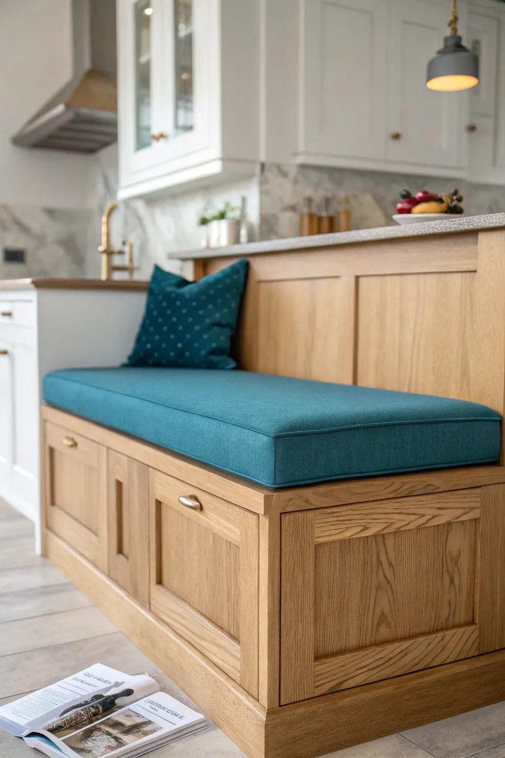 Steal a kitchen banquette corner: add a bold cushion and warm light for a cozy adult nook.