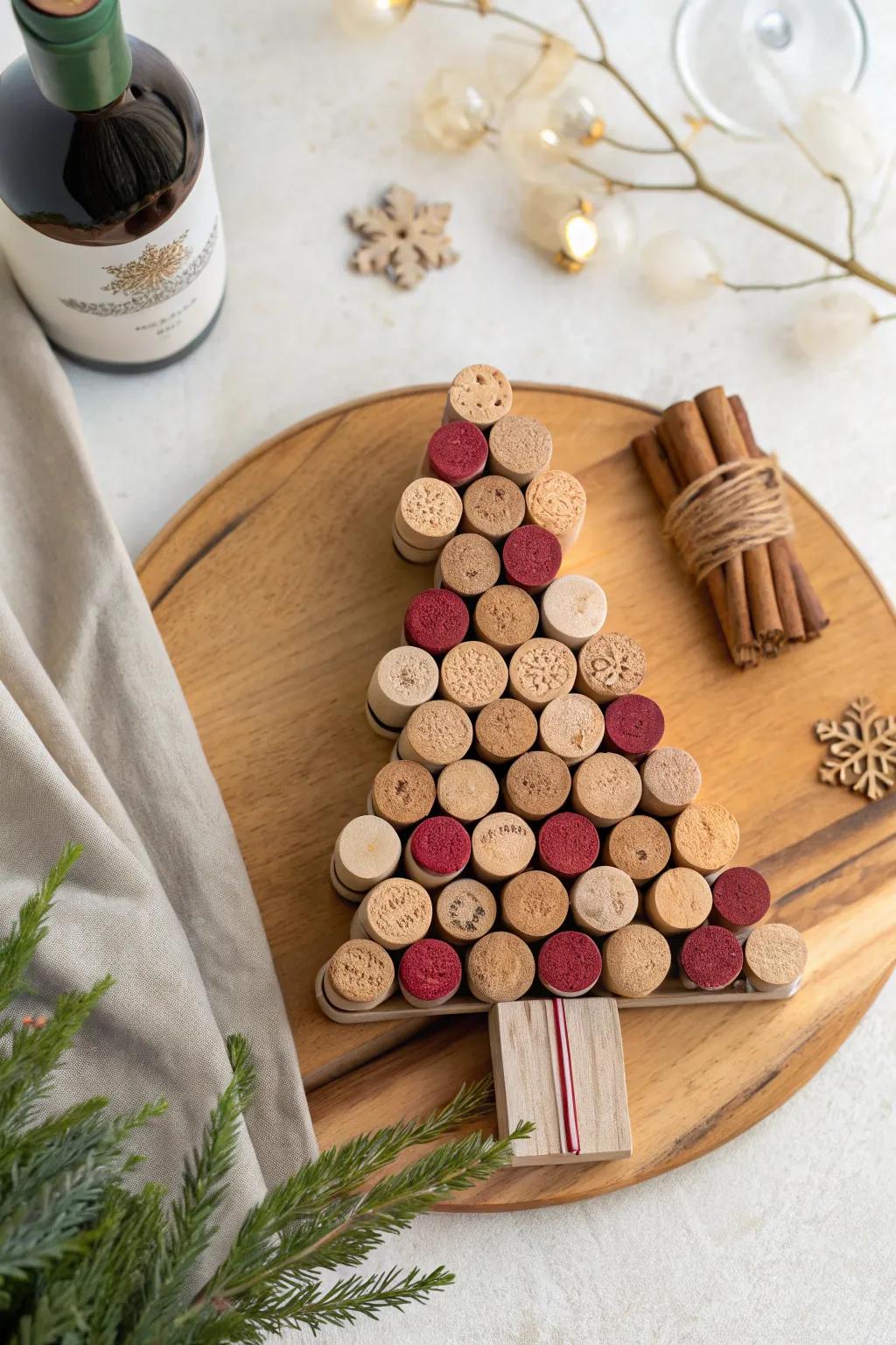 Craft your own holiday cheer with this charming Cork Trivet Tree, perfect for a festive and functional dining table centerpiece.