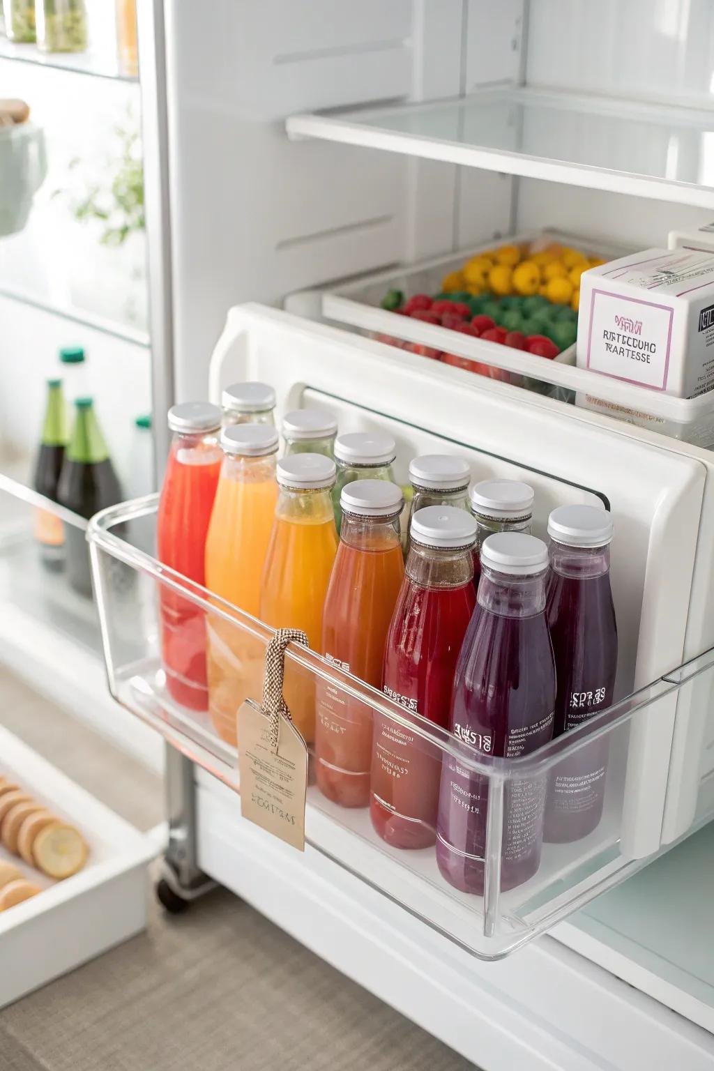 Rainbow row, zero chaos: color-sorted grab-and-go snacks that keep your fridge tidy.
