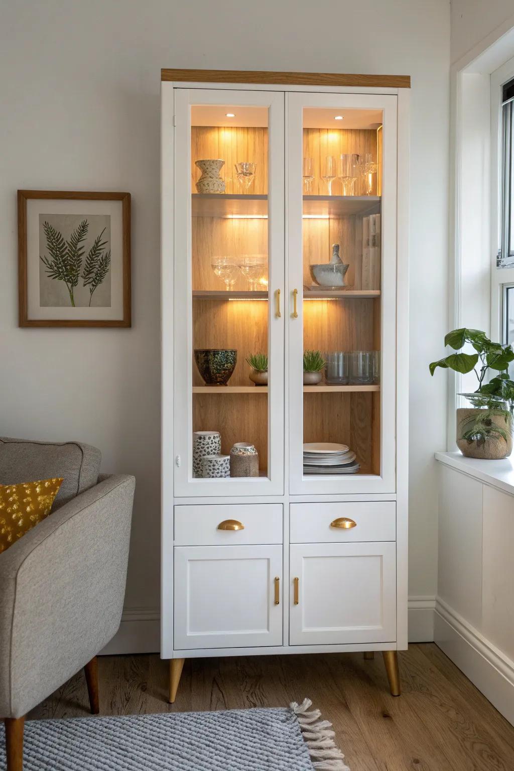 Turn a repurposed china cabinet into a glowing, high-end display case for your treasures.