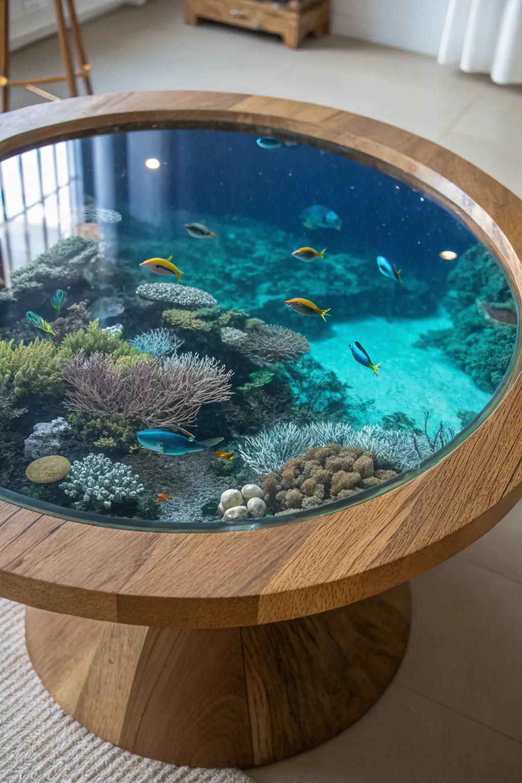 Dive into craftsmanship with this oceanic epoxy table masterpiece.