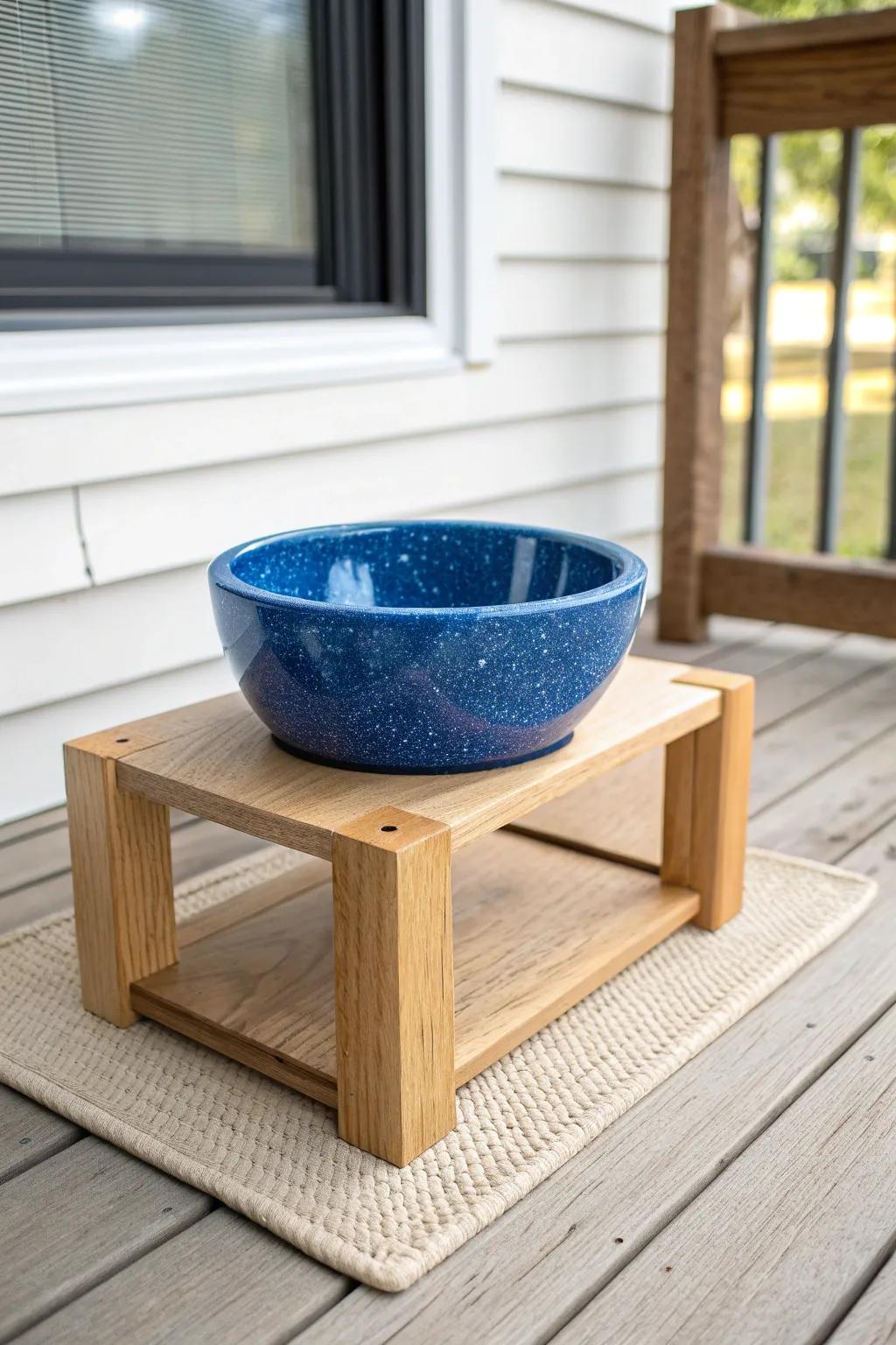 Create a pet-safe screened porch corner with a washable mat and a chic spill-proof water station.