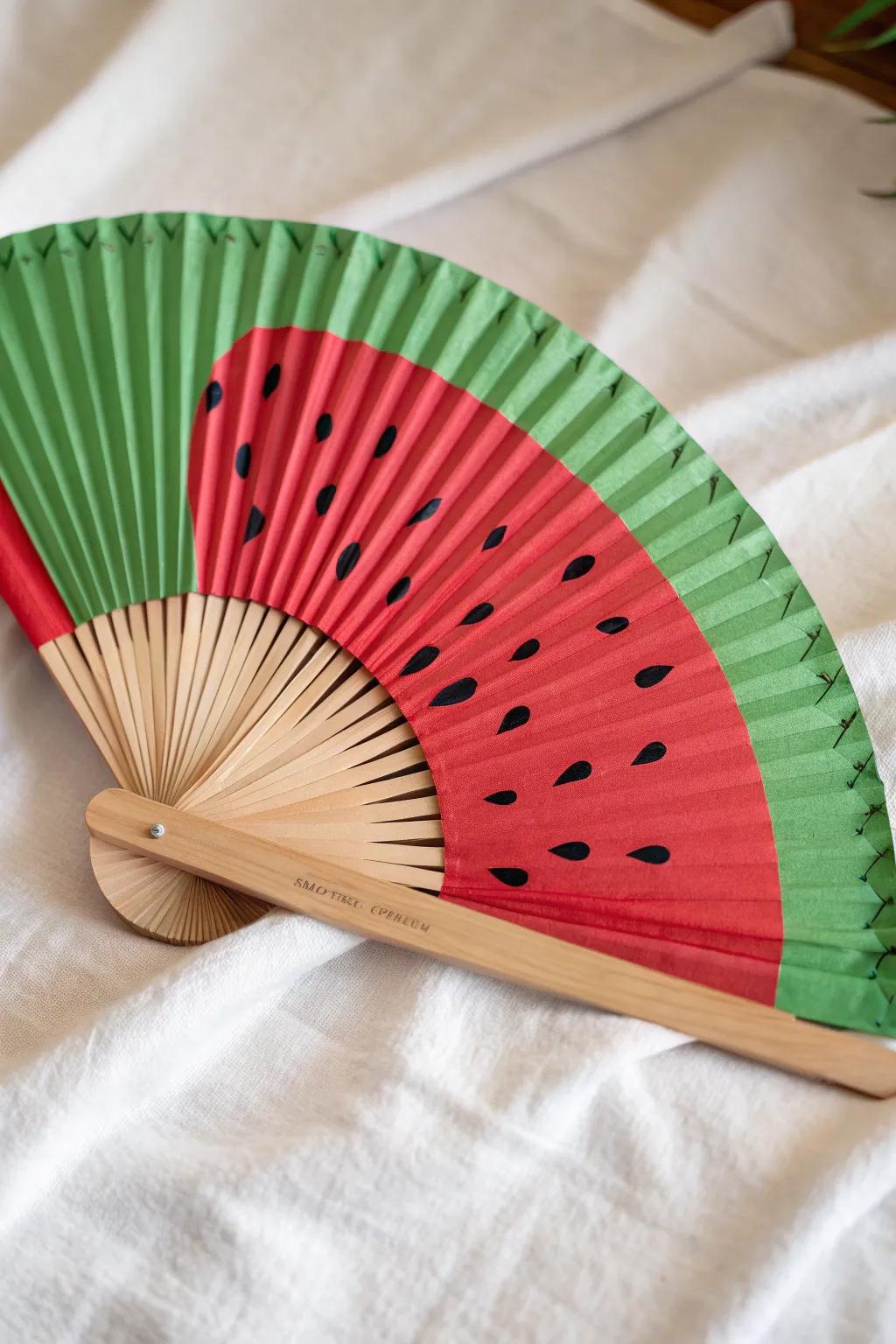 Stay cool and stylish with this charming, handcrafted summer fruit fan!