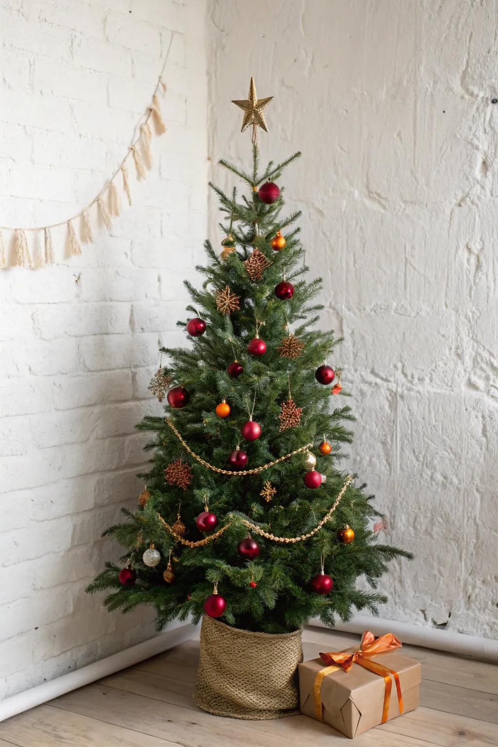 Wall-friendly slim tree: decorate the front for a full look in the smallest spaces.