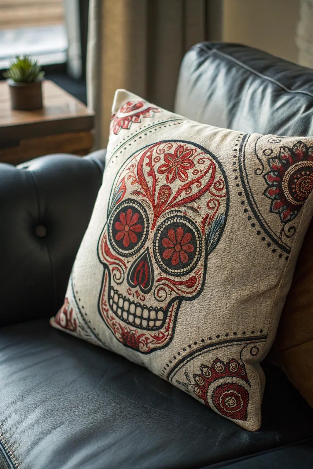 Elevate your living space with artistic skull-patterned throw pillows that blend craftsmanship and style.