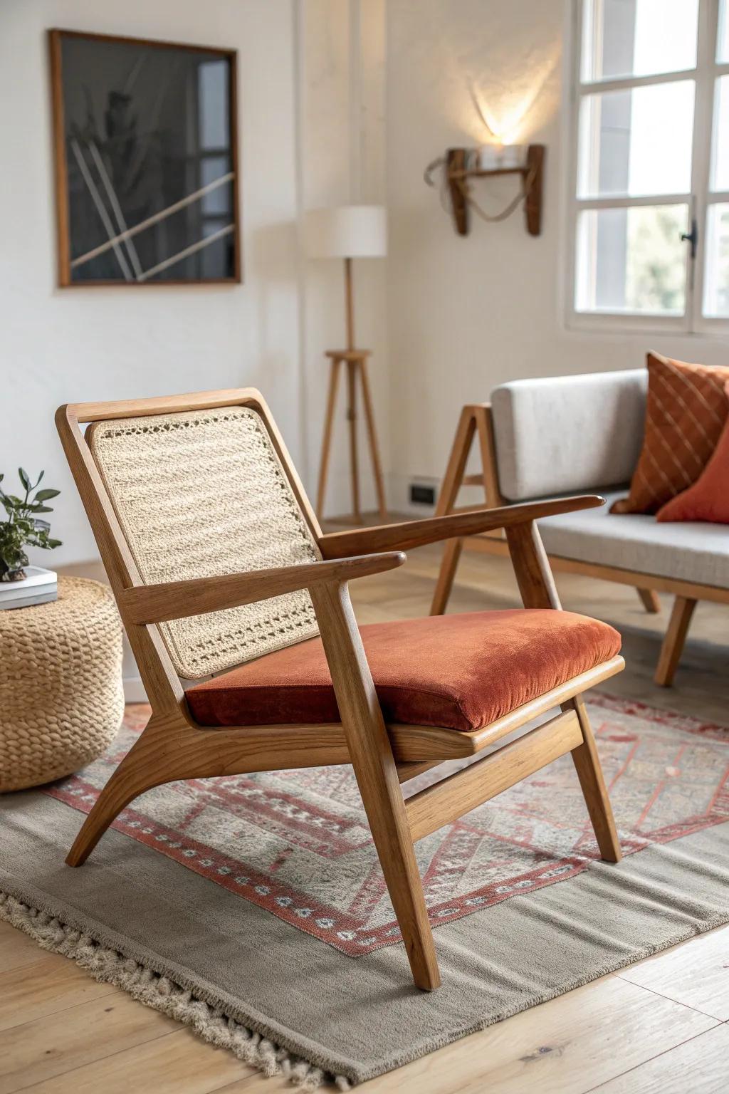 Swap the loveseat for two petite chairs—instant conversation corner in a small den.