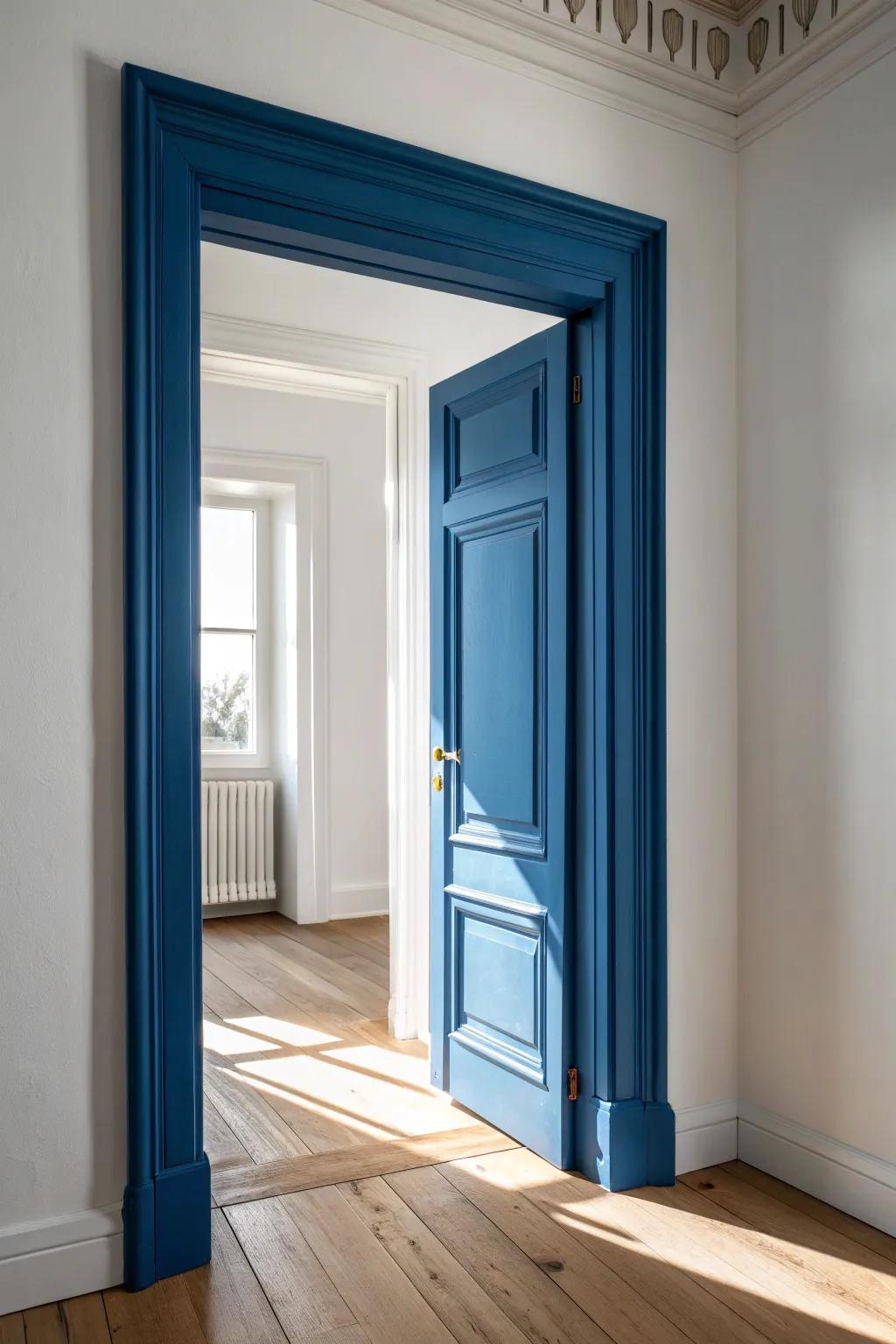 Bold-painted trim turns a tiny family room into a designer moment—no extra clutter needed.