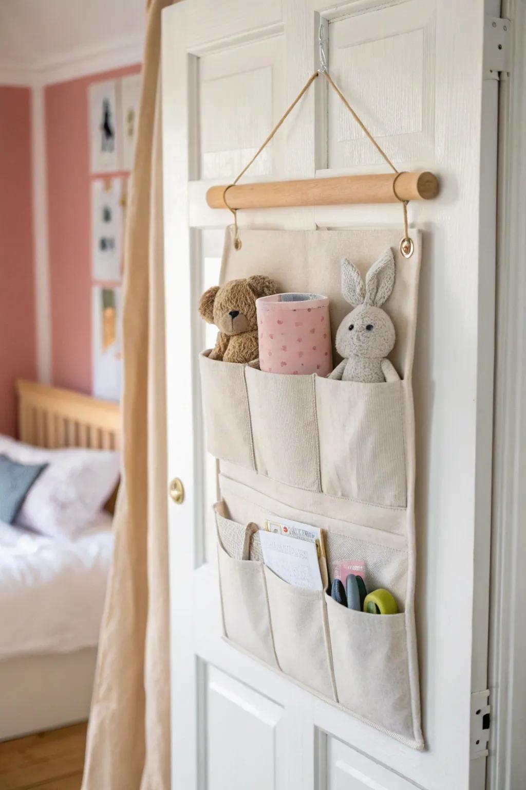 Turn the back of the door into cute storage with a chic over-the-door organizer.