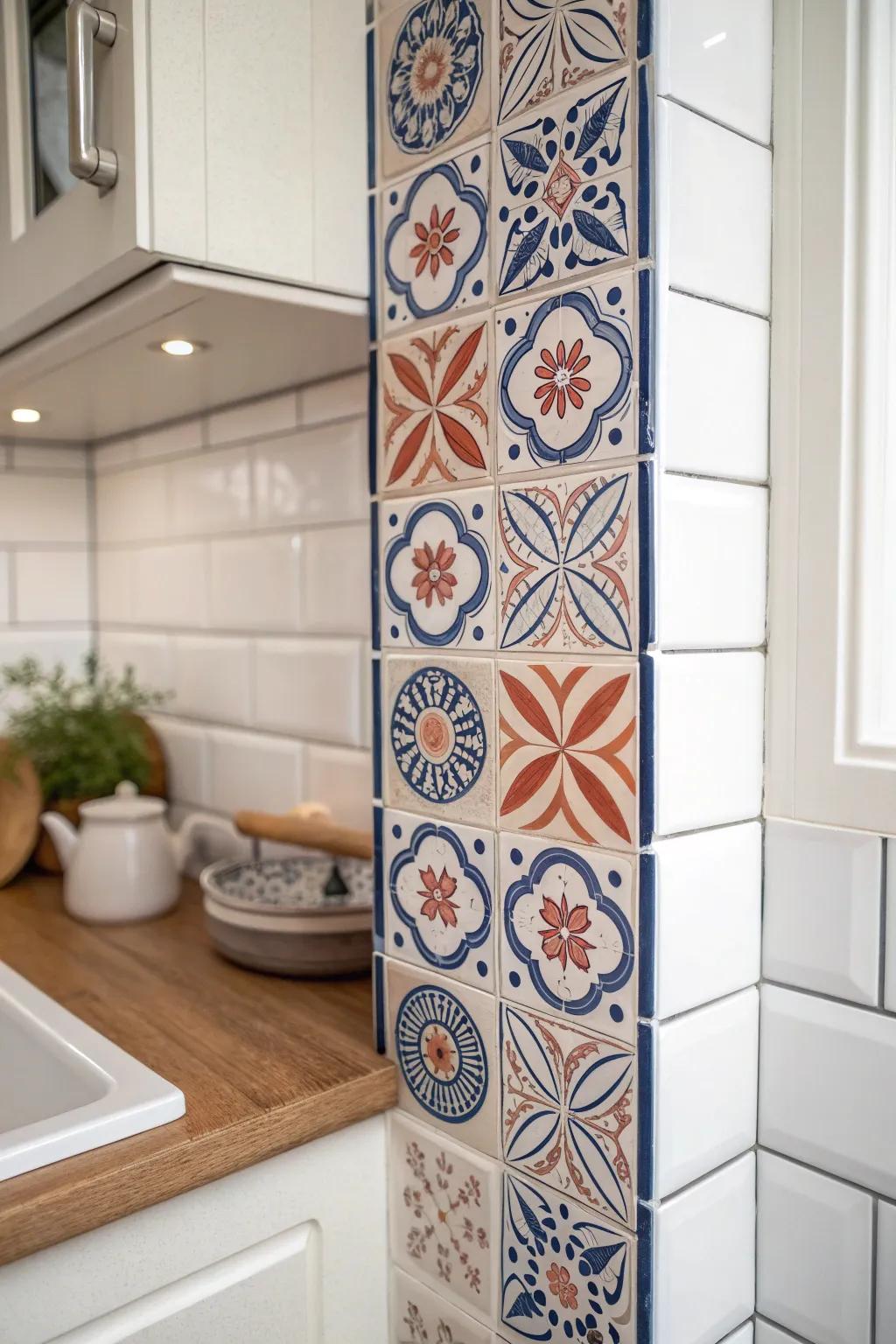 Turn one tiny backsplash strip into a mural moment—big impact in a micro kitchen.