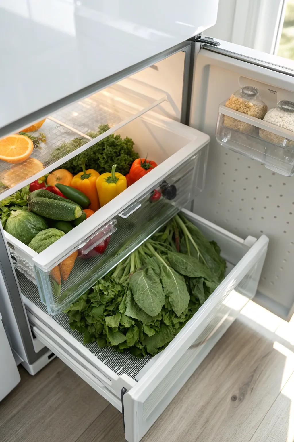 Use humidity settings with purpose—your crisper drawer stays tidy and produce lasts longer.