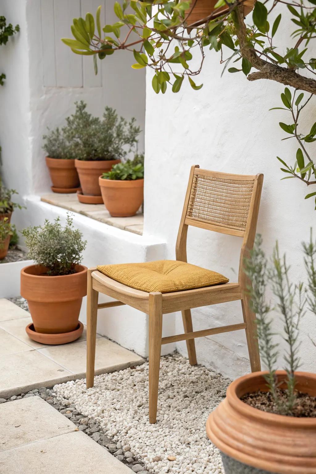 A tiny chair-ringed lavender nook—your small-space scent station for instant calm.