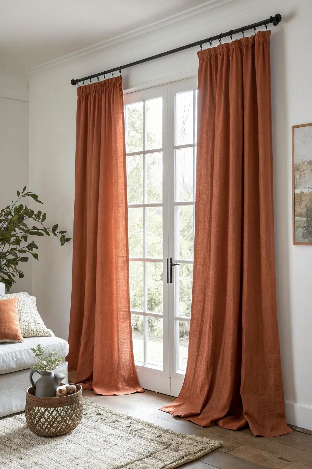 Two narrow panels pulled wide make this skinny window feel larger—simple, chic, and airy.
