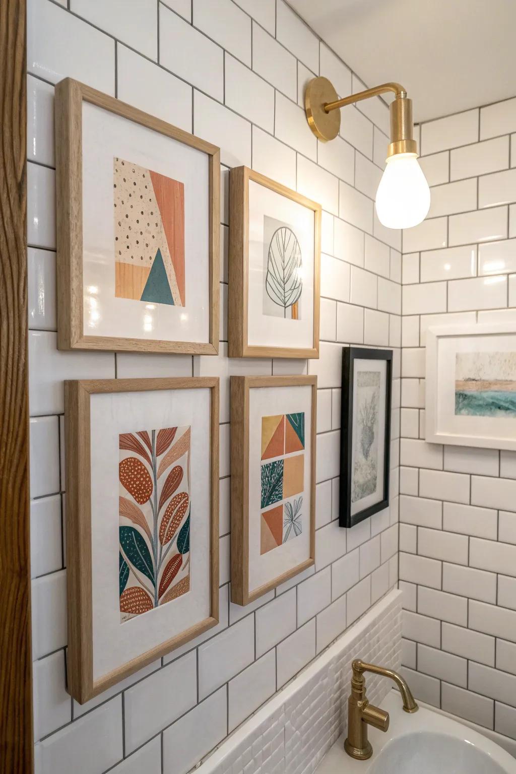 Turn your tiny NYC bathroom into a mini gallery—3 petite prints make it feel curated.