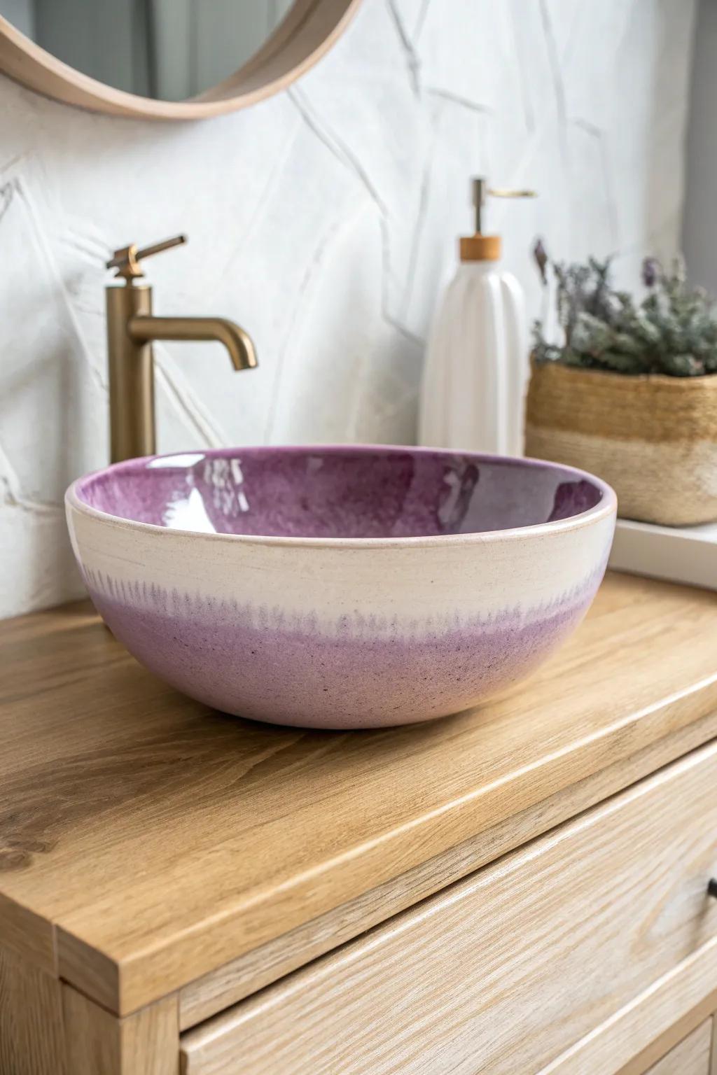 Two-tone purple ombre sink: a luxe, artsy focal point that keeps small bathrooms bright.