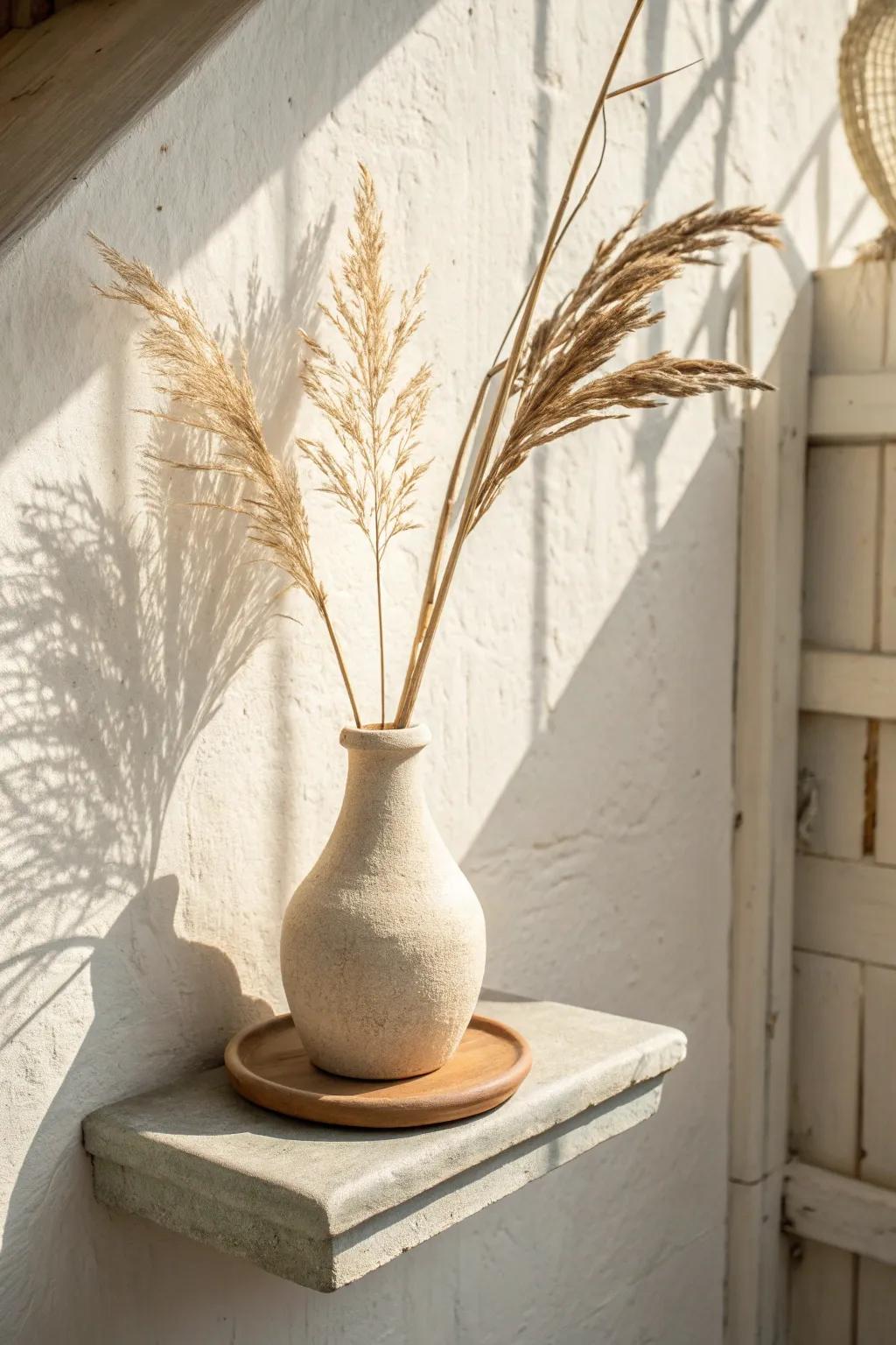 One seasonal stem swap in a handmade vase refreshes your shelf—no clutter, all style.