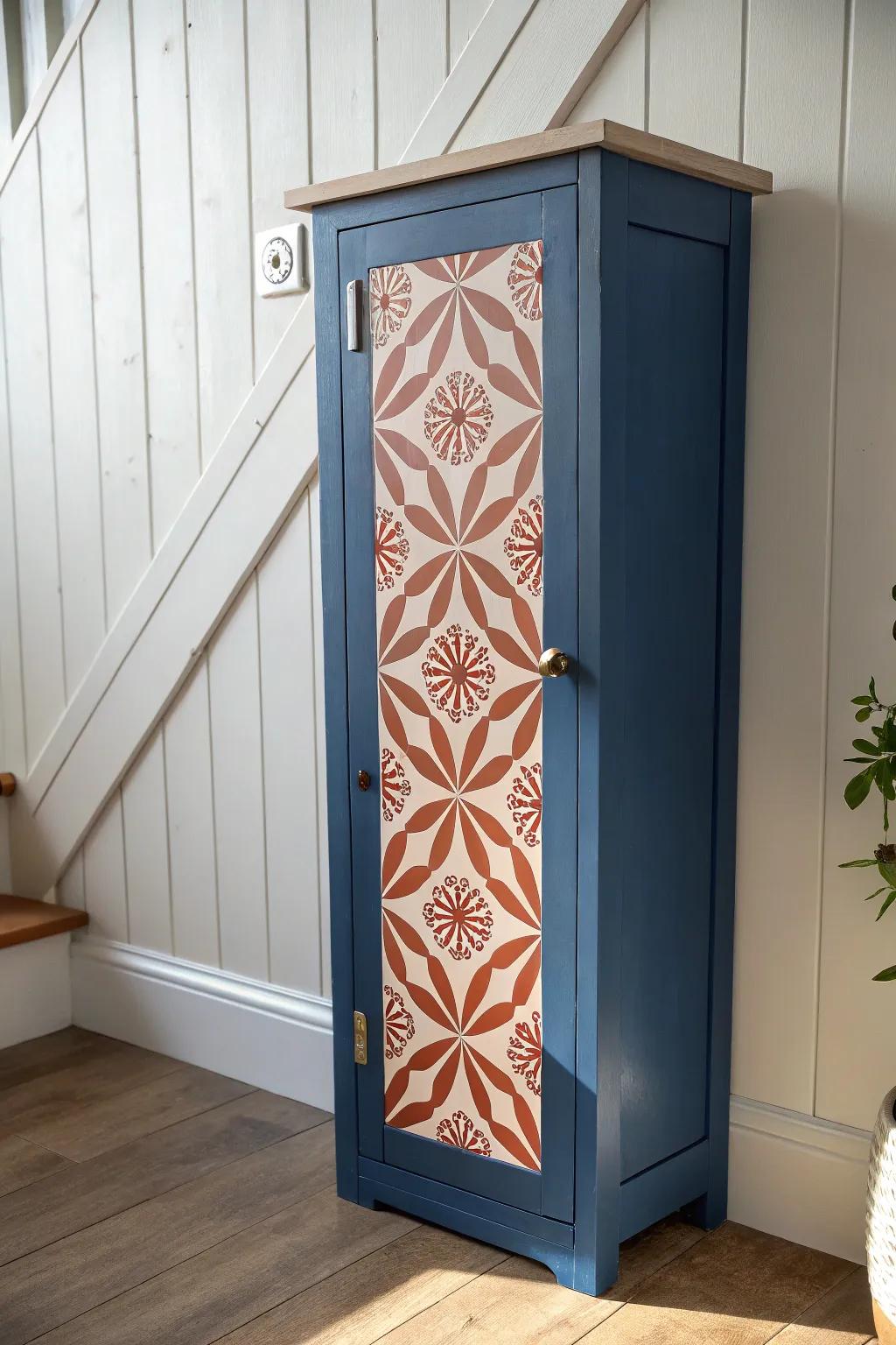 A single bold pattern panel adds instant wow to a tiny utility room—without overwhelming it.