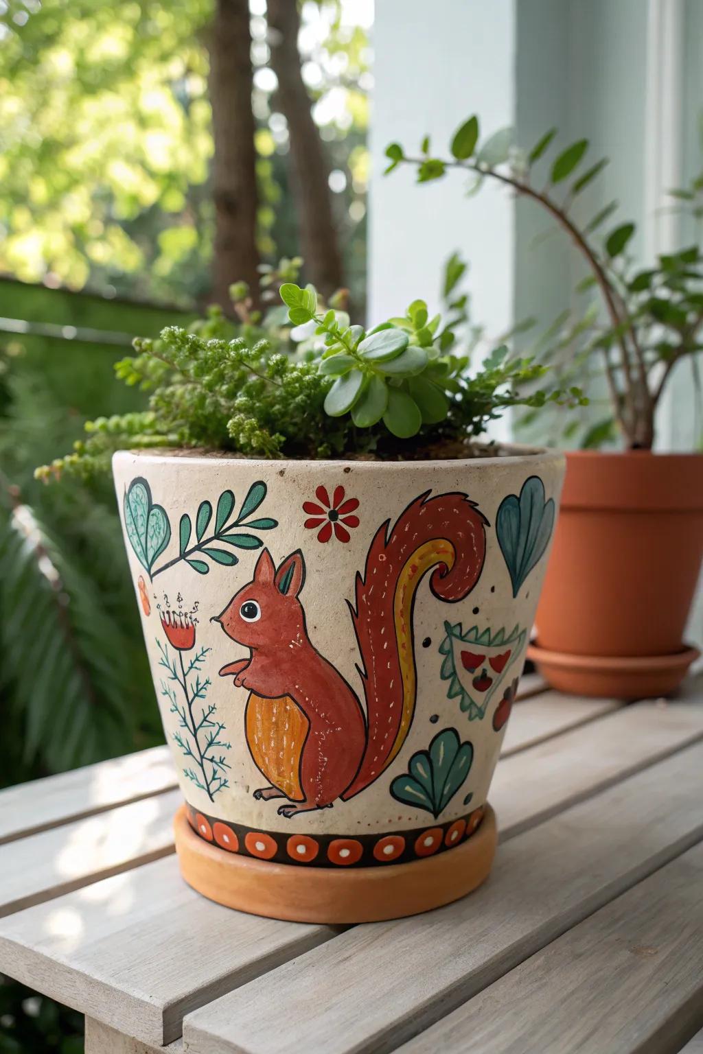 Bring charm to your garden with this whimsical squirrel planter pot, a perfect blend of Scandinavian minimalism and Boho flair.