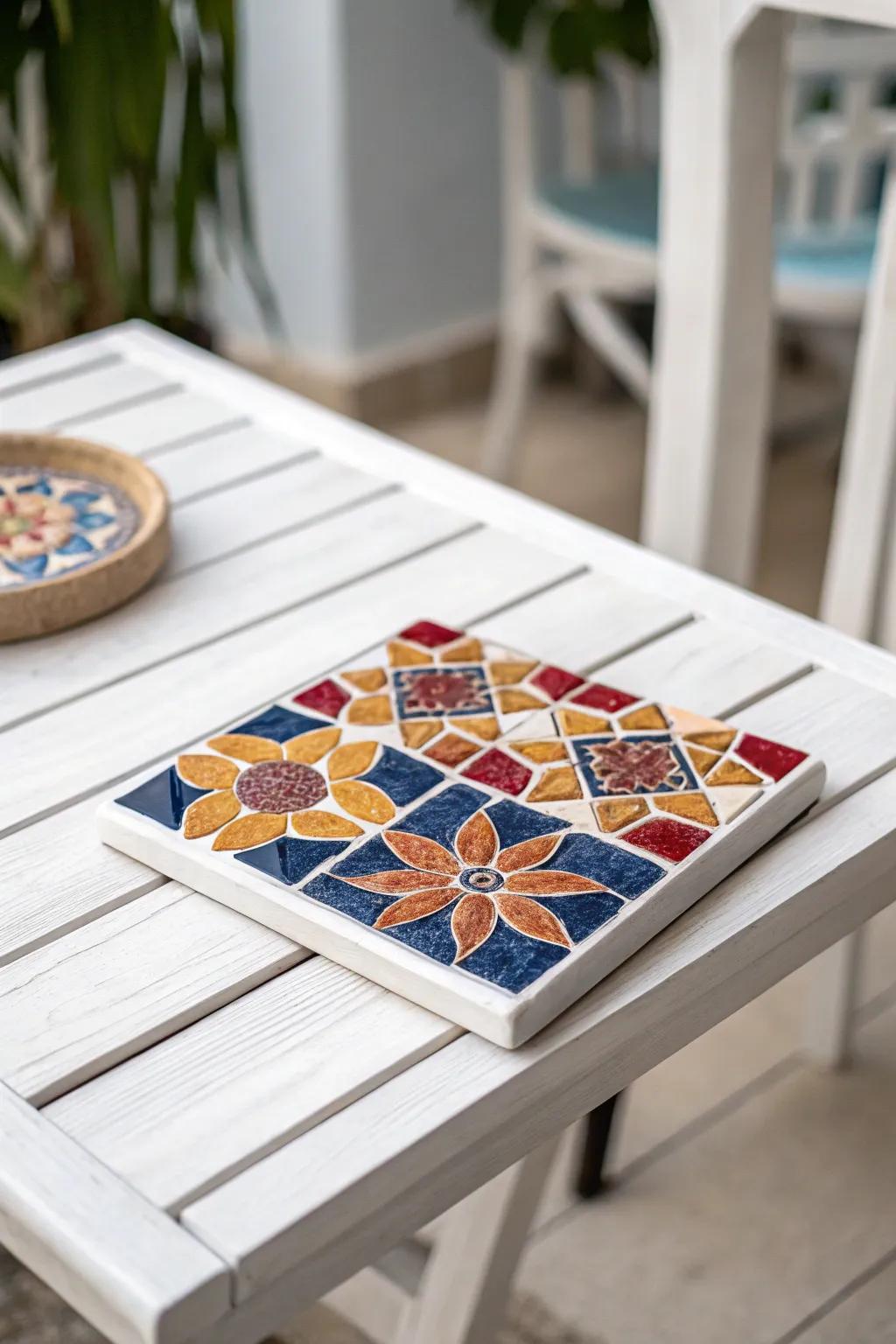 Transform simple stickers into stunning mosaic tile art for a touch of boho-chic decor.