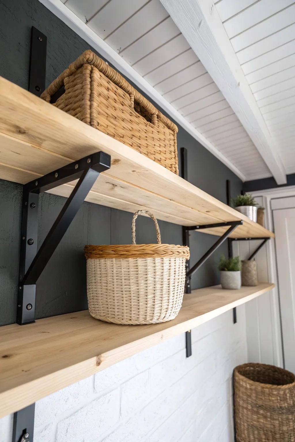 Maximize vertical space with sleek ceiling-joist platforms for seasonal storage—no wall clutter.