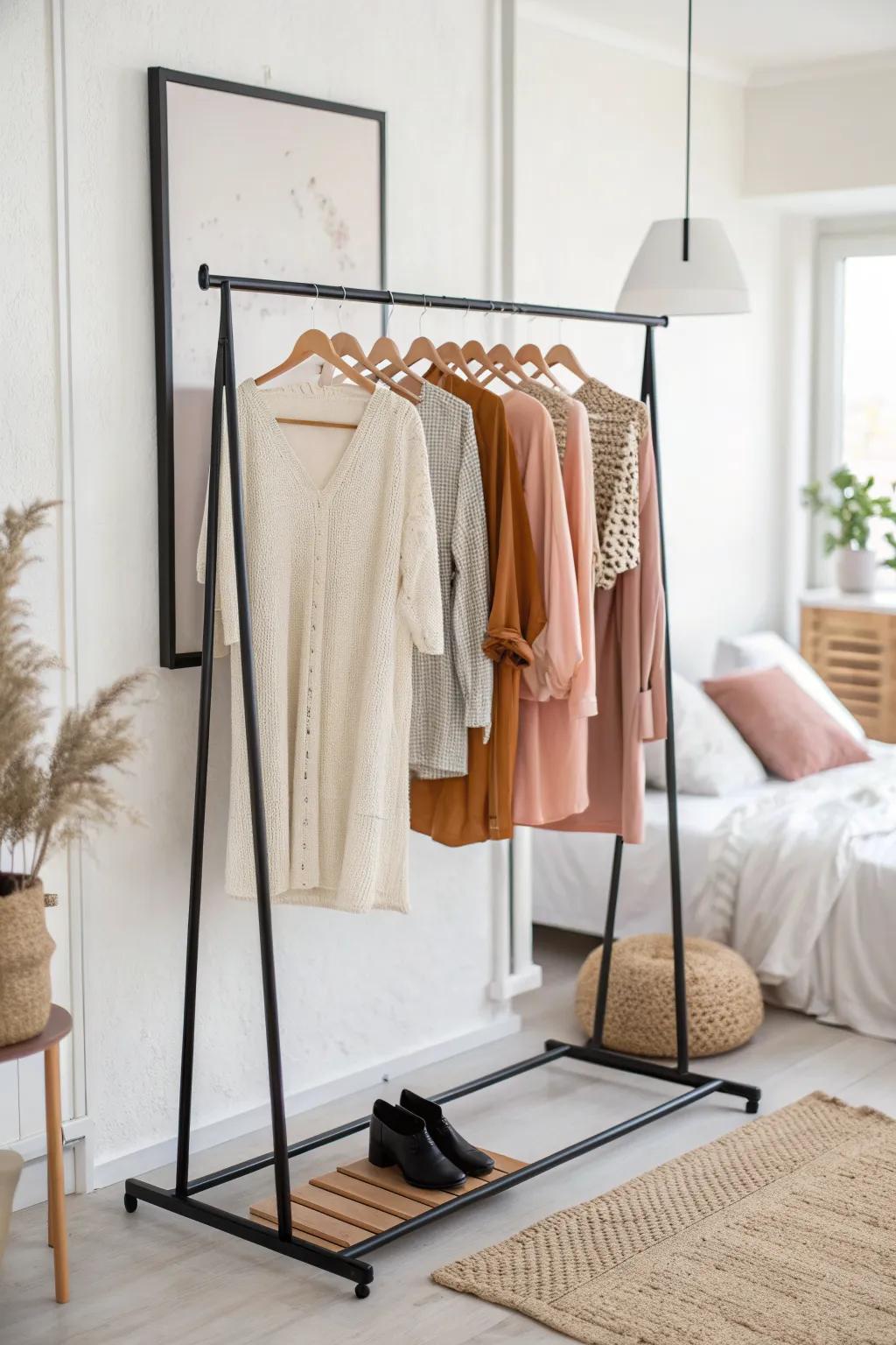 Clothing rack divider: carve out a chic dressing zone and separate your studio bed effortlessly.