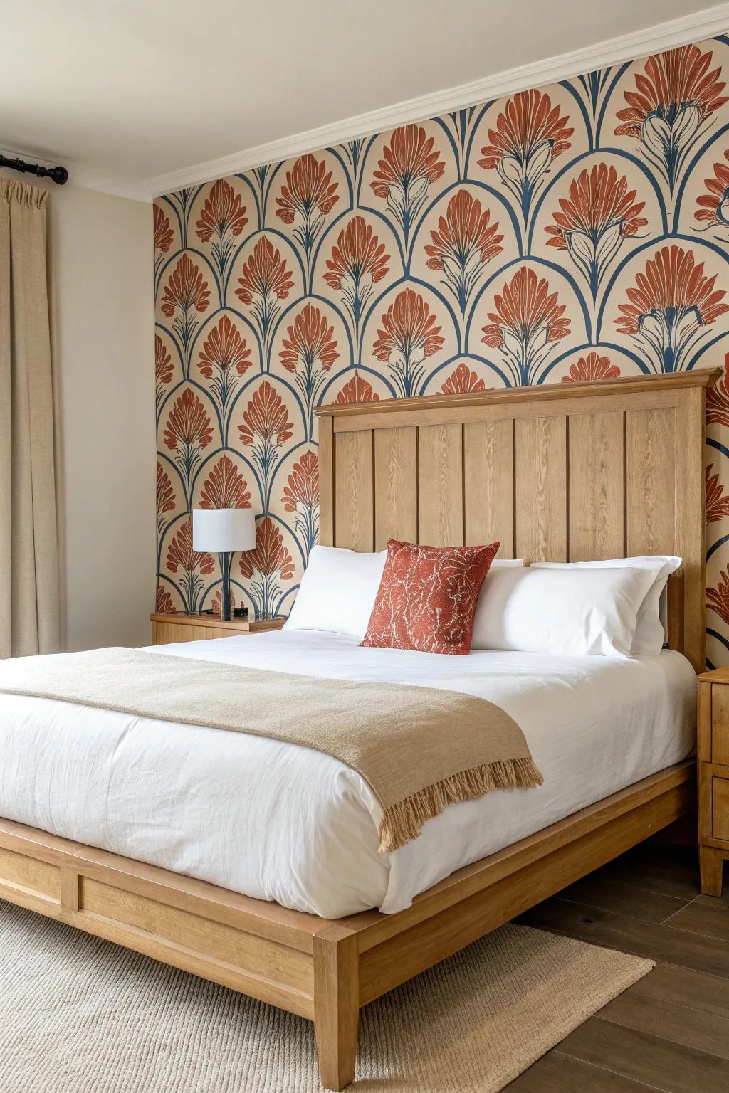 Peel-and-stick wallpaper behind the bed makes a chic headboard wall for instant studio zoning.
