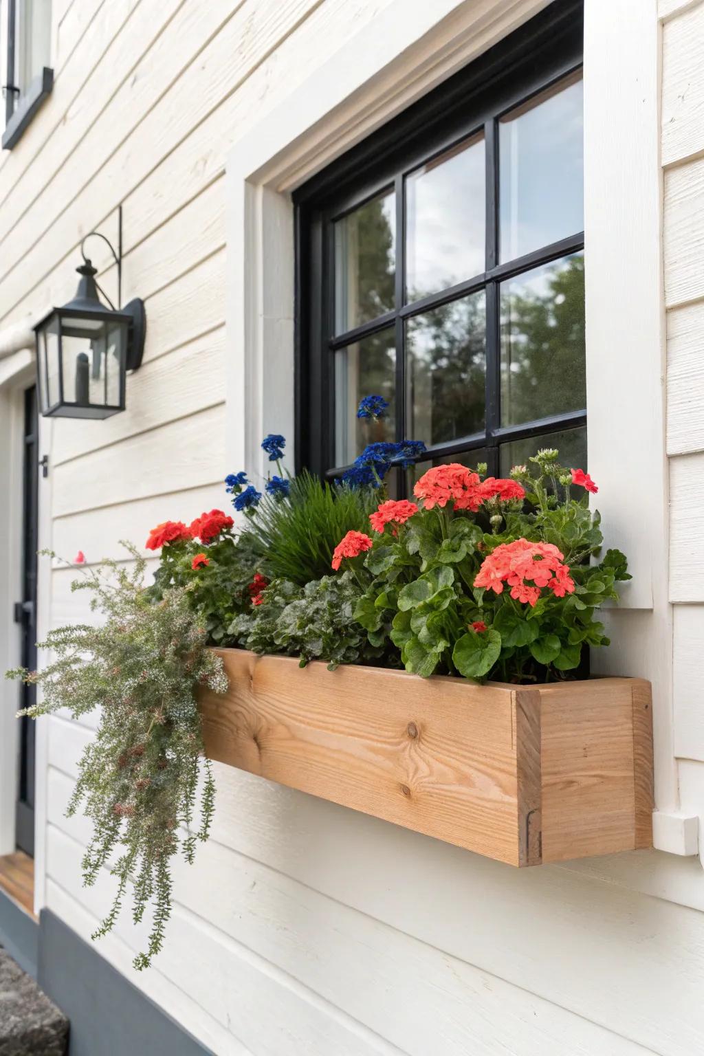 Repeat the same bold blooms in every window box for a custom, high-end summer facade.