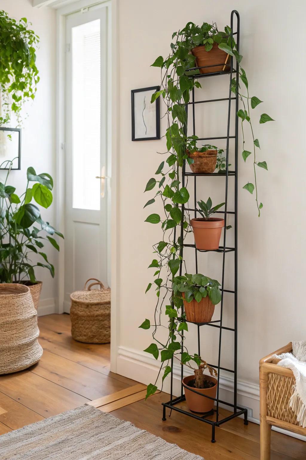A trellis green wall that adds privacy and a calm, retreat-like vibe—no drilling needed.