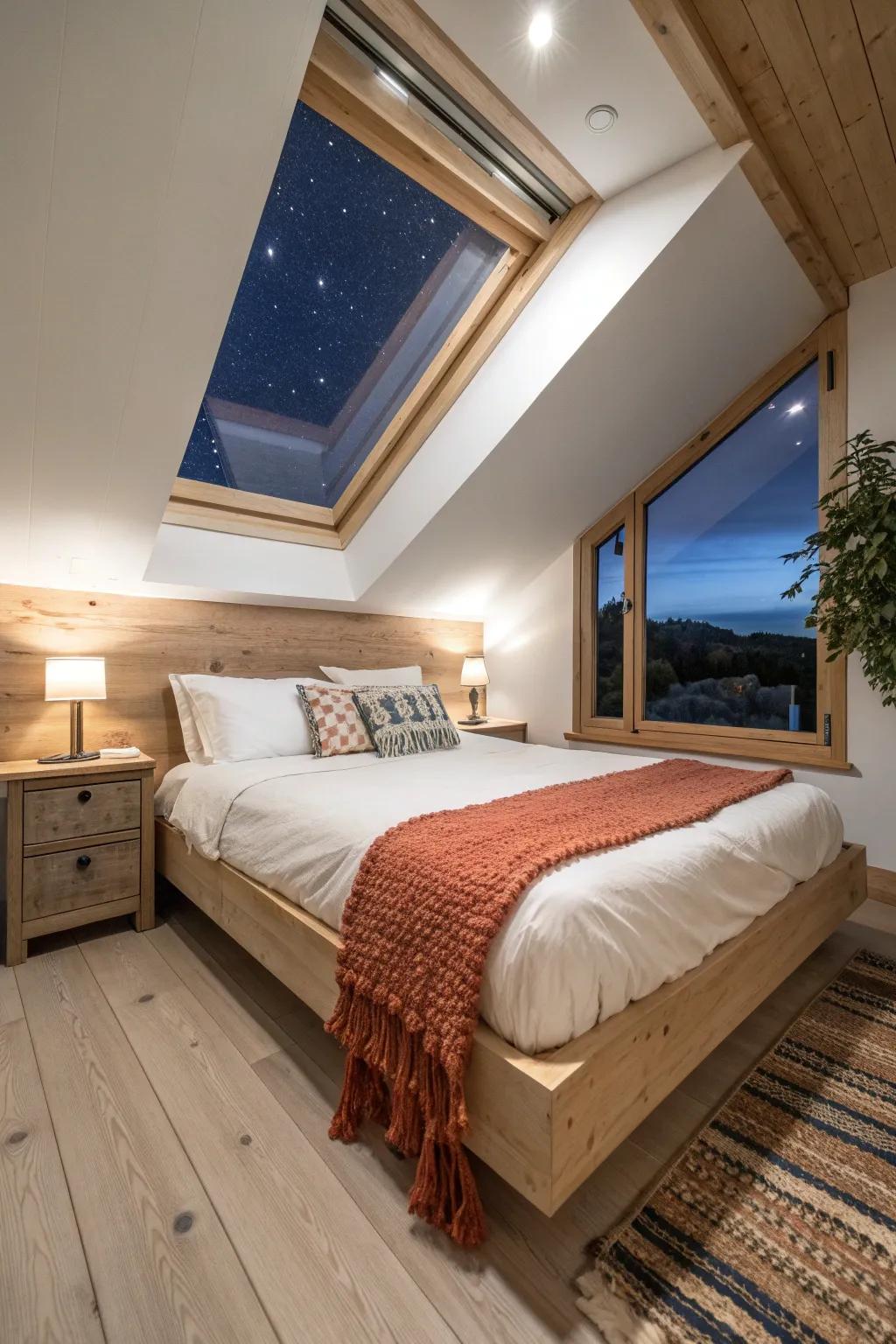 A tiny-bed glow-up: place your bed under a skylight and turn every night into stargazing.