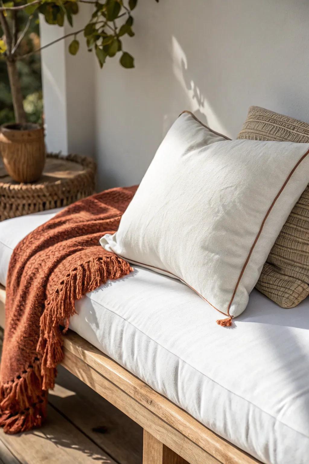 Refresh a tiny home on a budget: swap in washable slipcovers and cozy seasonal throws.