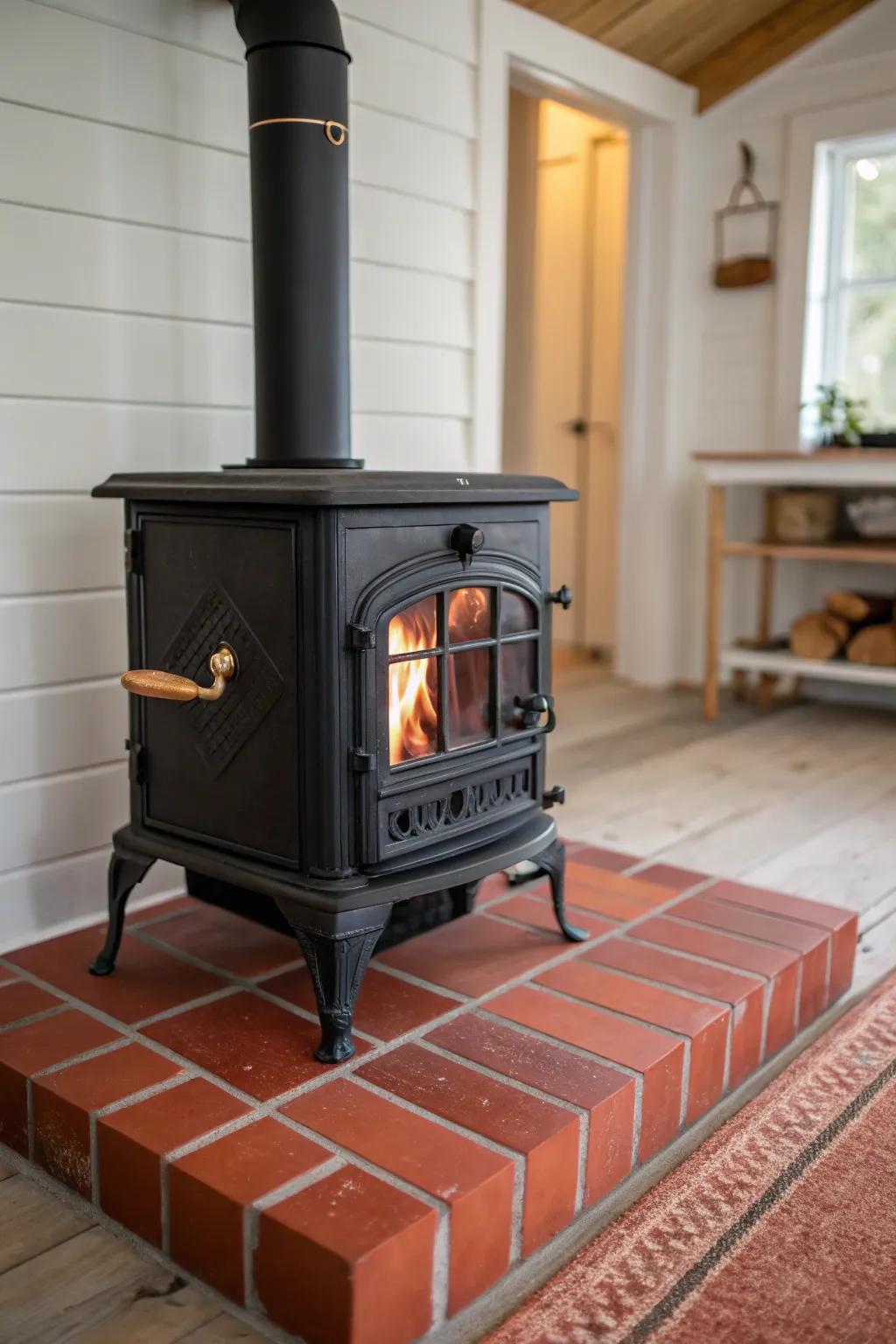 A compact stove brings cabin-cozy warmth and becomes the tiny house’s natural gathering spot.