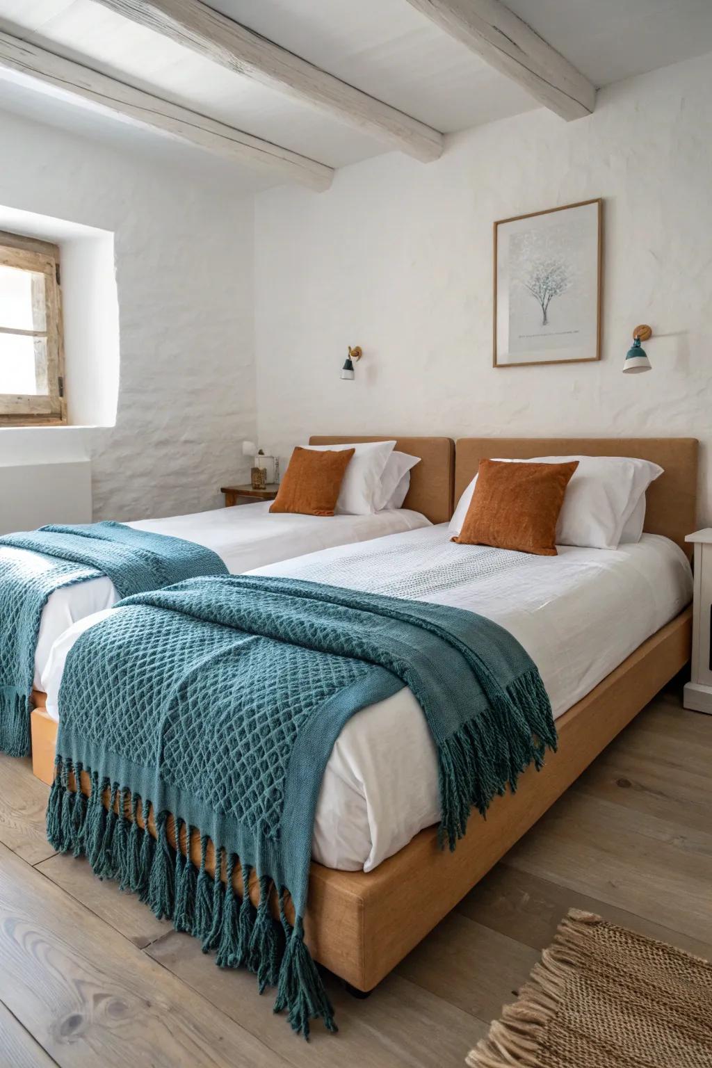 Push twin beds together and match the bedding for a guest room that feels made for two.