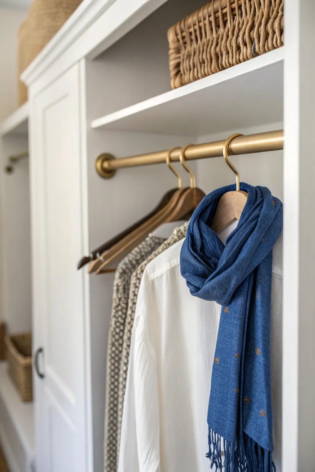 A pull-out valet rod stages tomorrow’s outfit neatly—no more “the chair” pile.