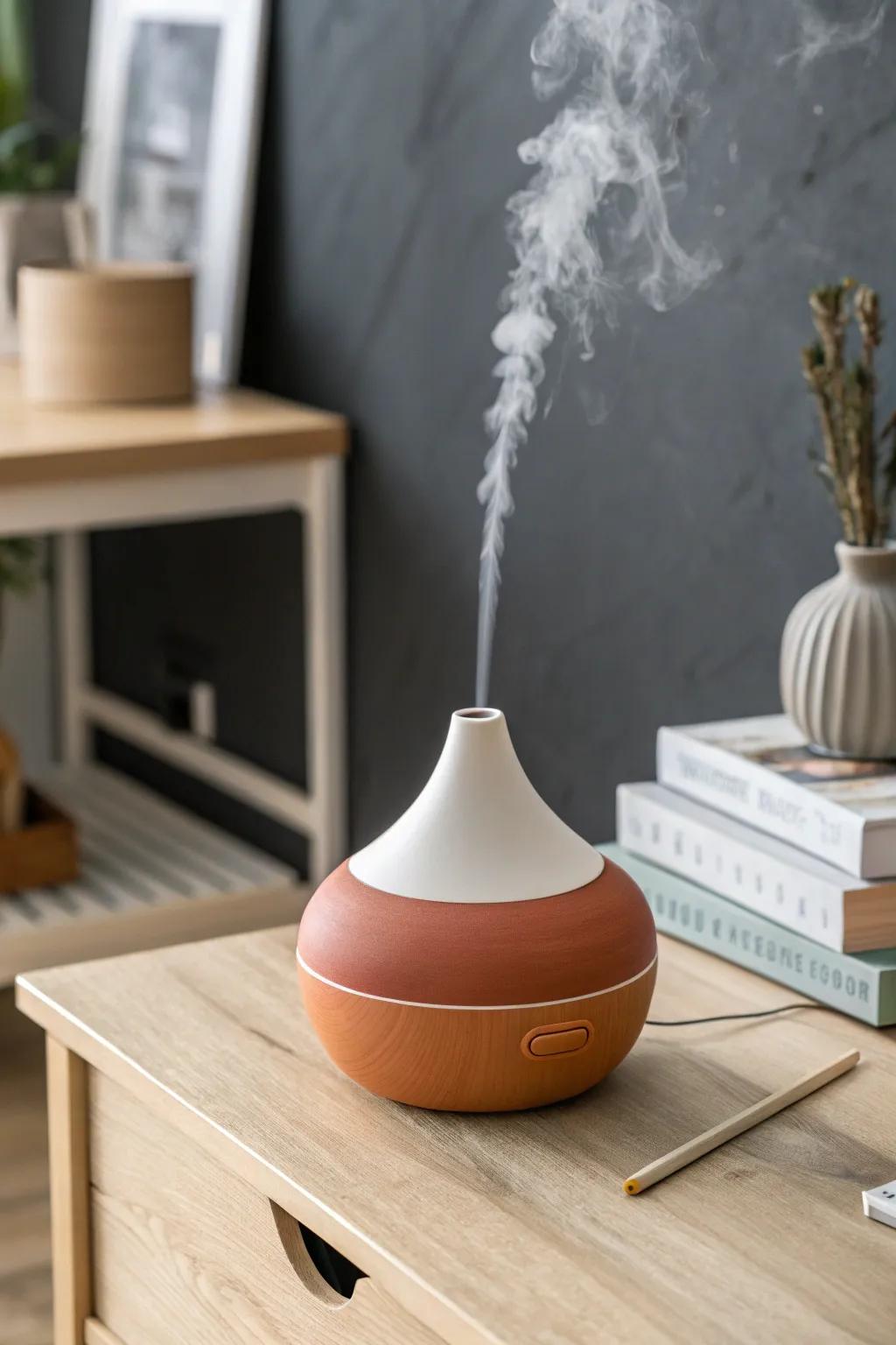 A subtle citrus diffuser can make a windowless office feel bright, clean, and breathable.